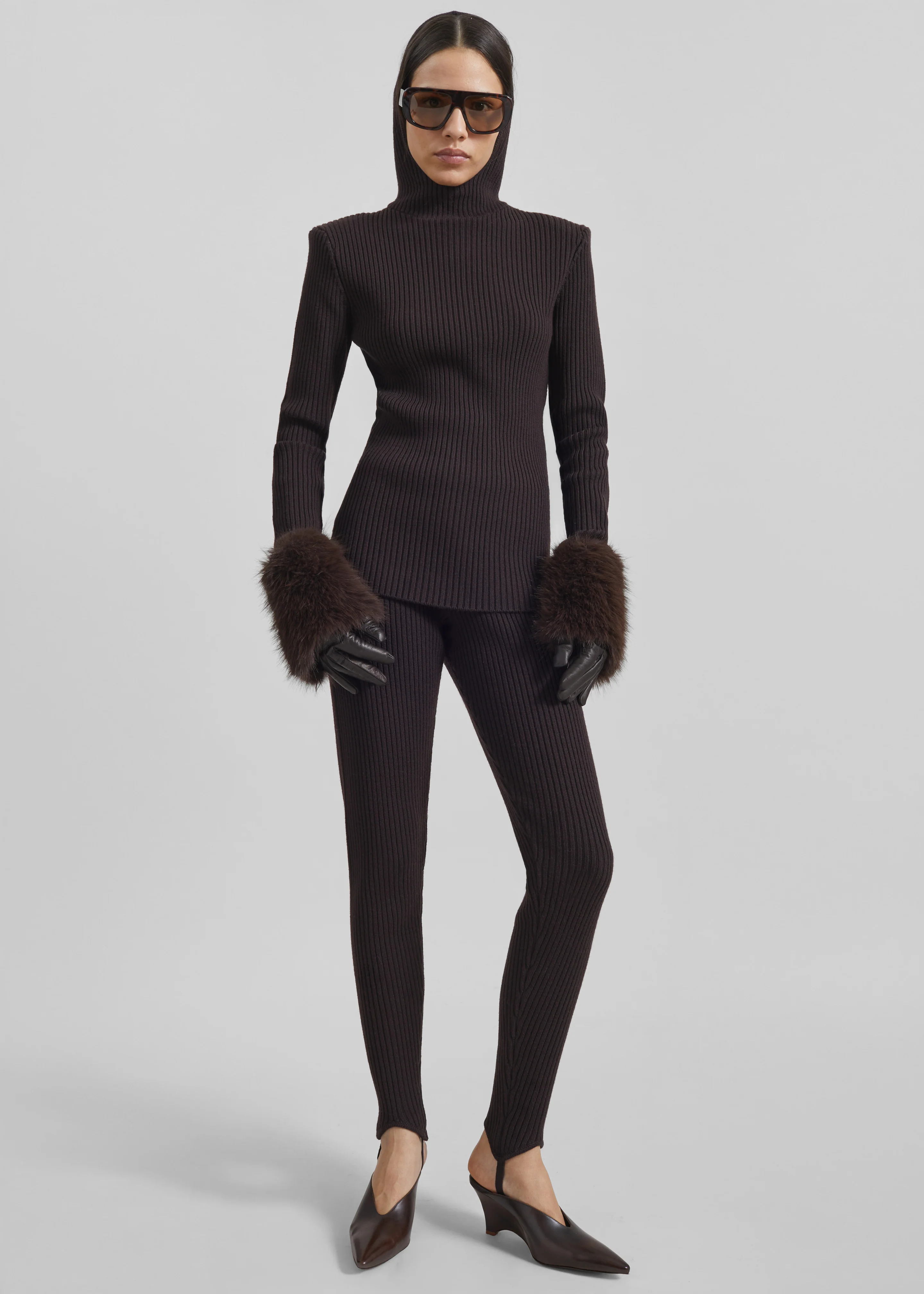 Piuma Knit Stirrup Leggings - Brown - Image 7
