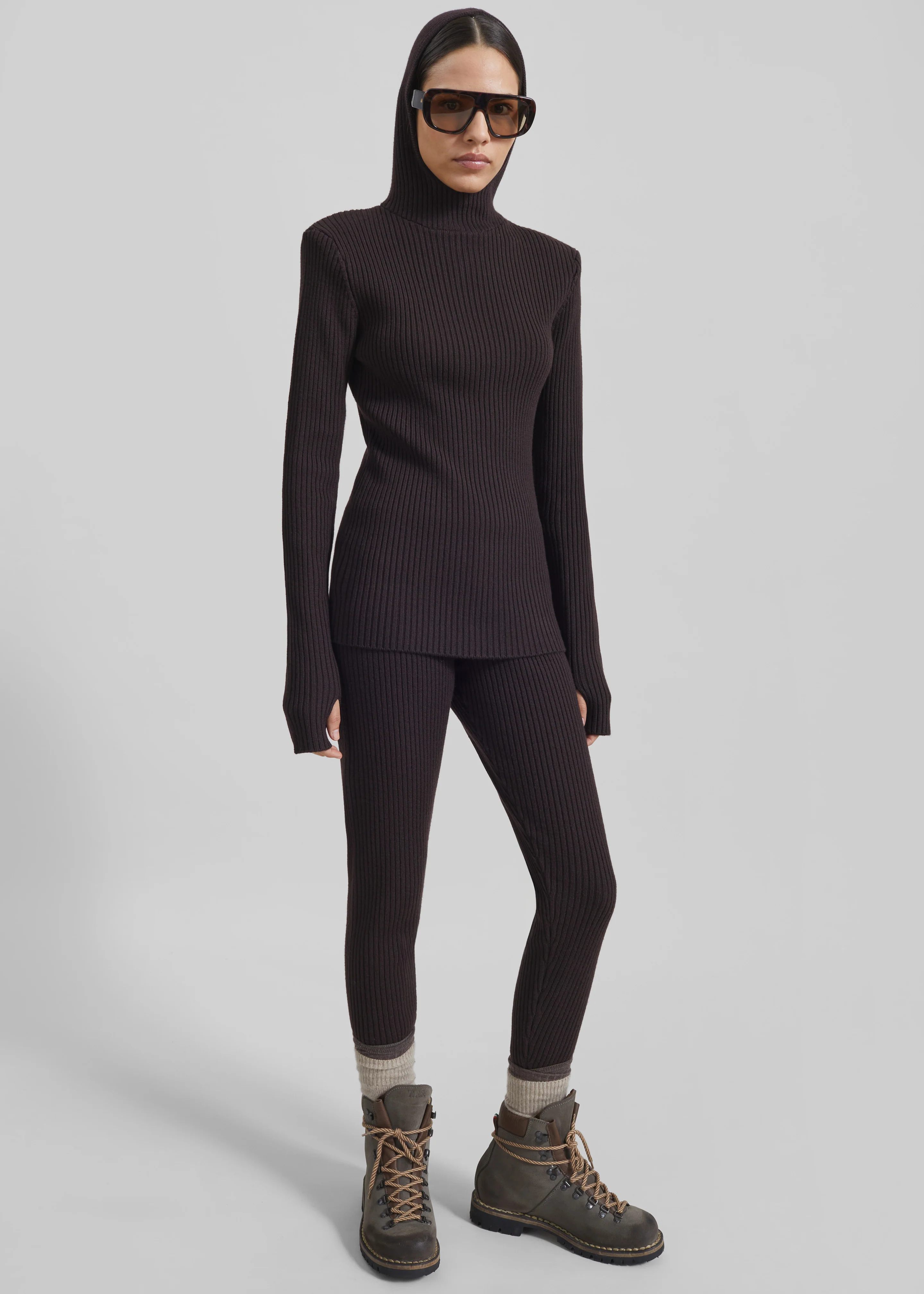 Piuma Knit Stirrup Leggings - Brown - Image 8