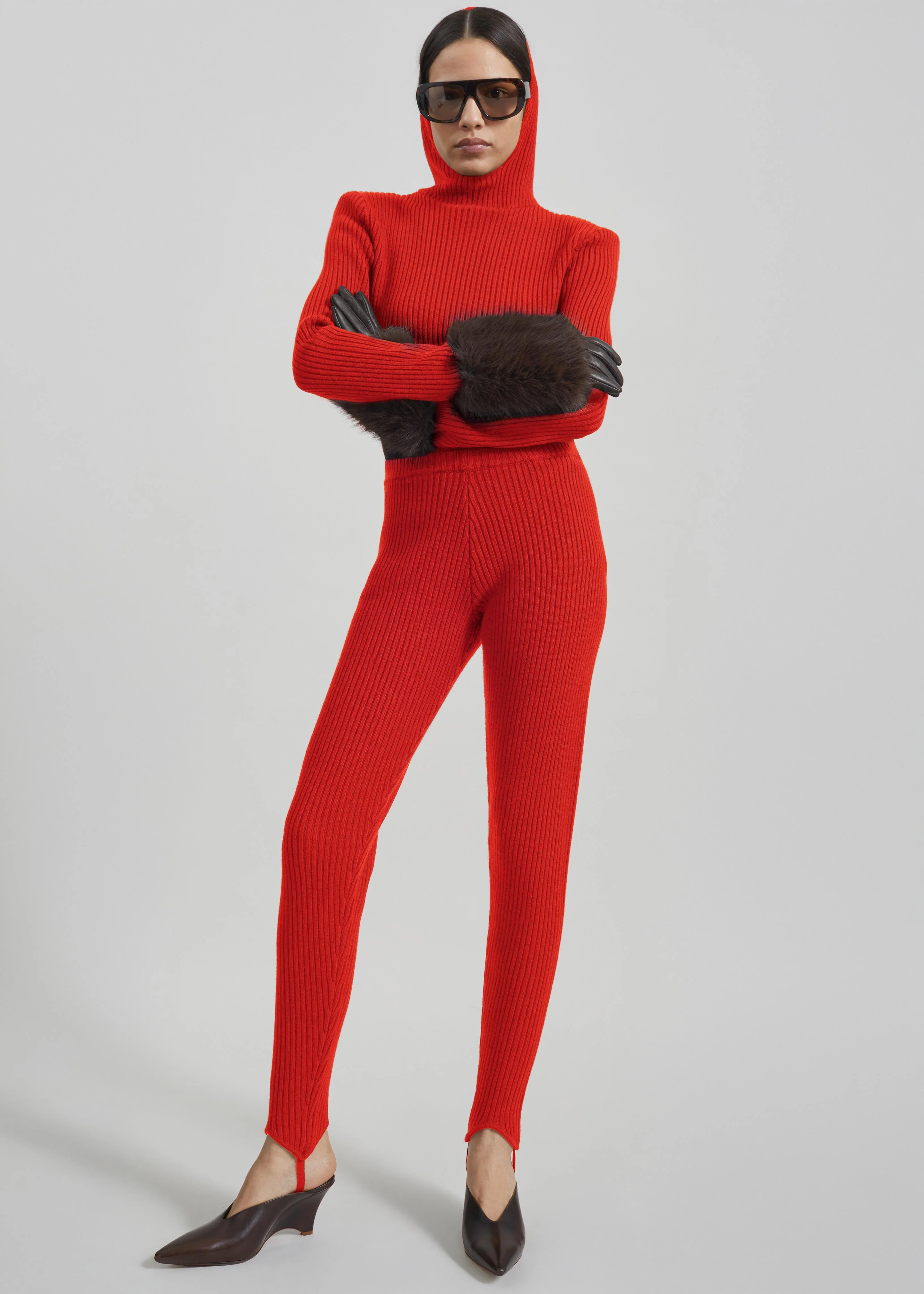 Piuma Knit Stirrup Leggings - Red - Image 2