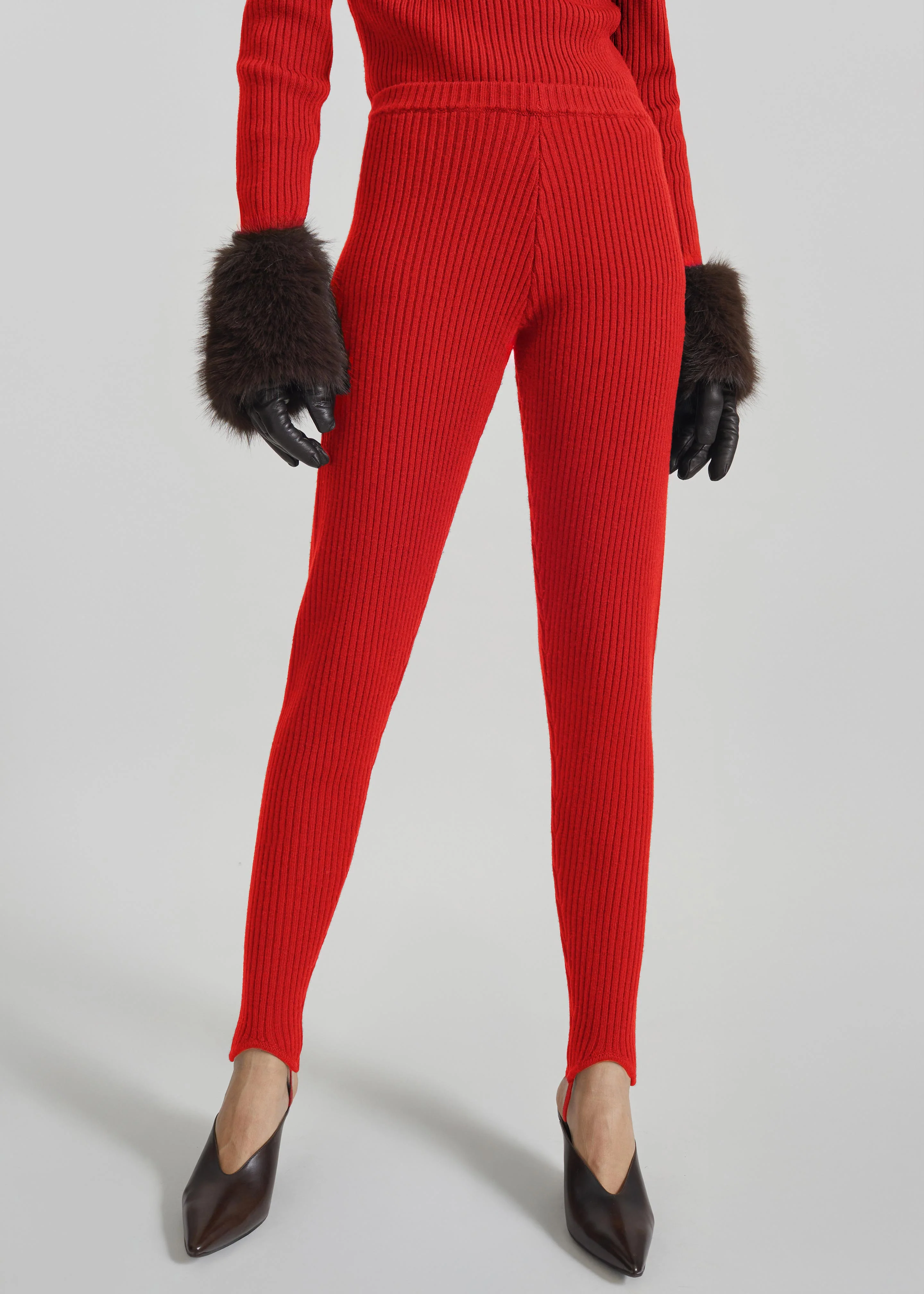 Piuma Knit Stirrup Leggings - Red - Image 3