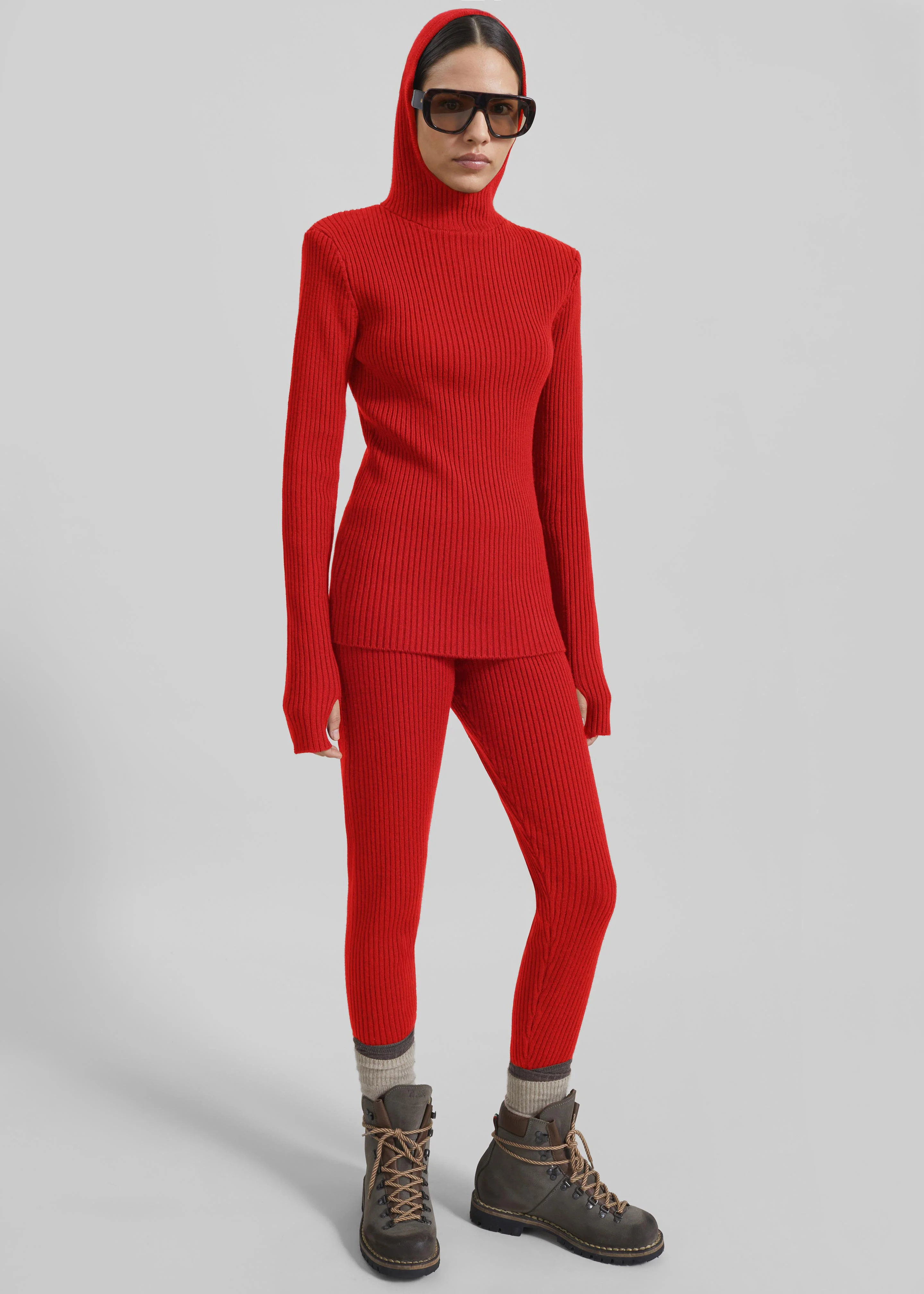 Piuma Knit Stirrup Leggings - Red - Image 4