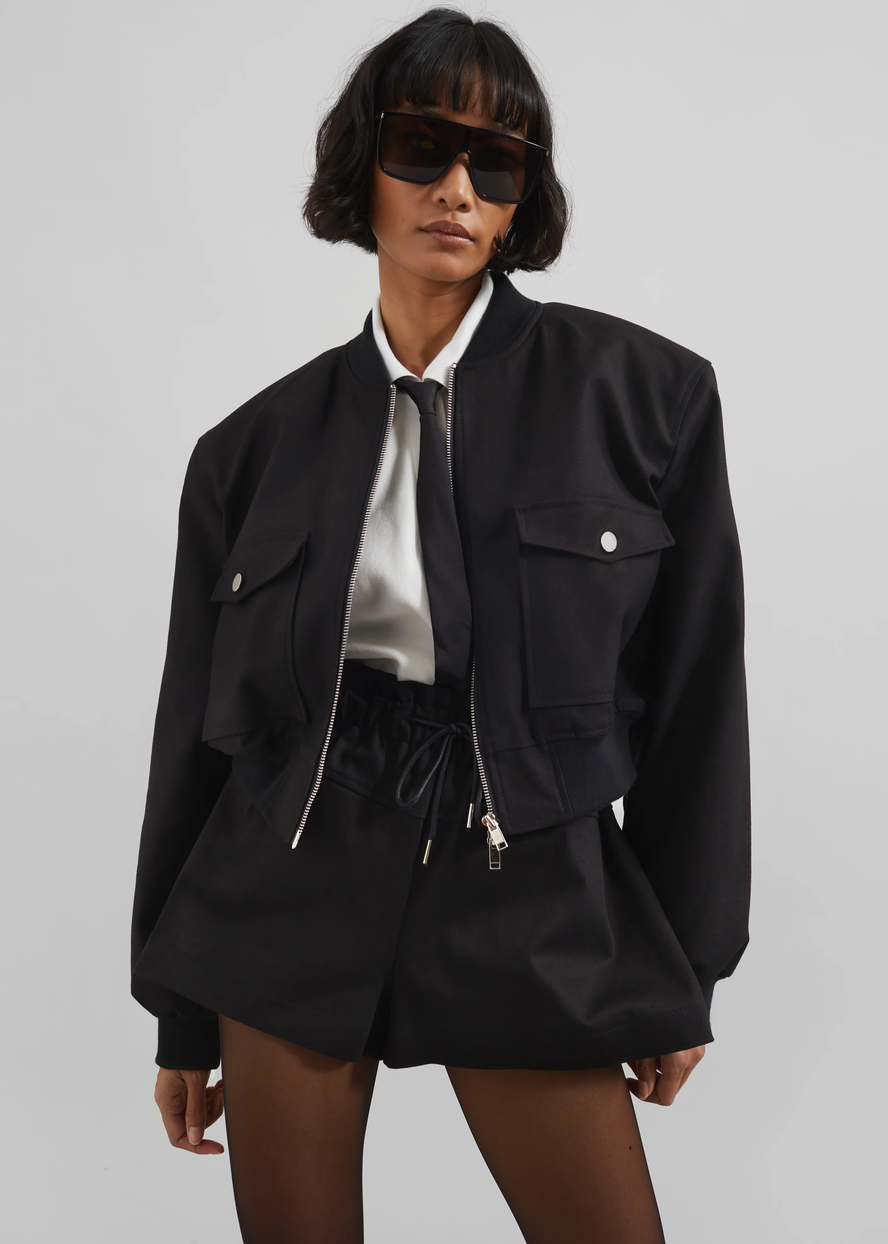 Pomona Crop Bomber Jacket - Black - Image 6