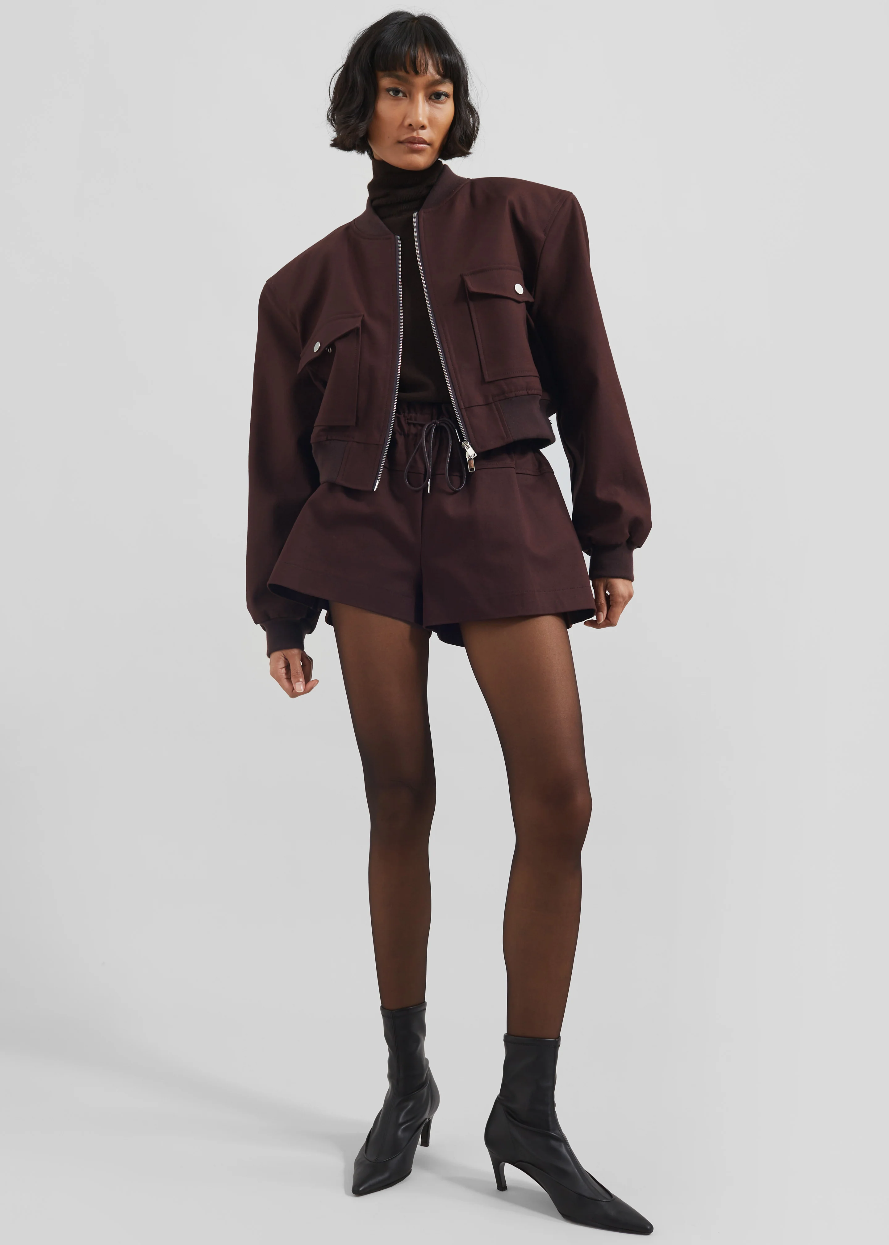 Pomona Crop Bomber Jacket - Burgundy - Image 5