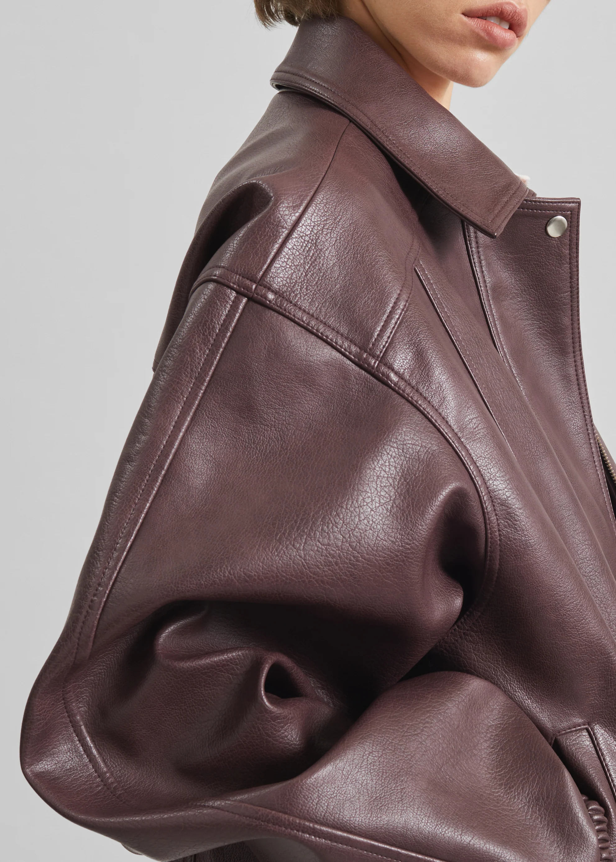Prescott Faux Leather Jacket - Burgundy - Image 2