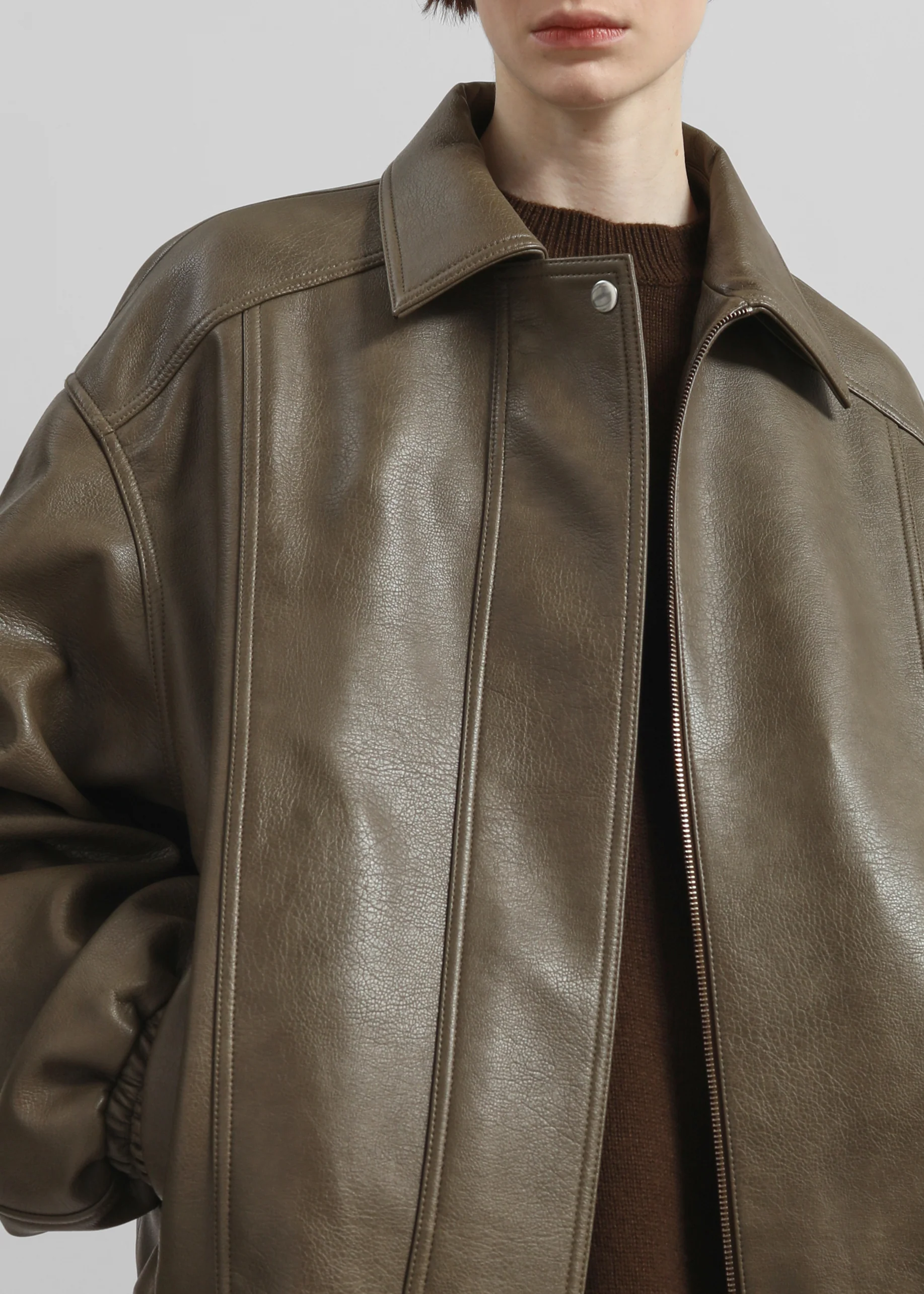 Prescott Faux Leather Jacket - Moss Green - Image 3