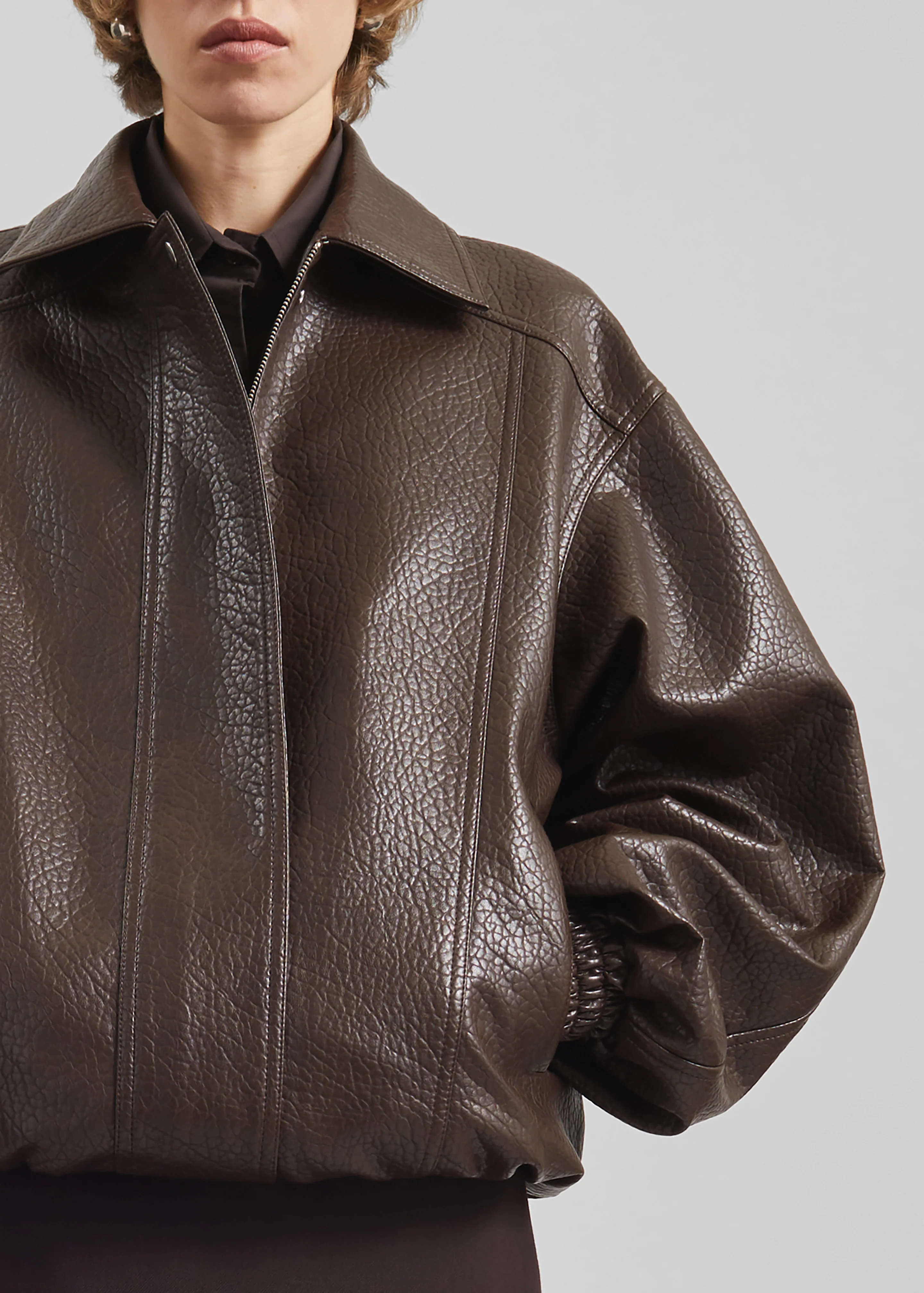 Prescott Grained Faux Leather Jacket - Brown - Image 7