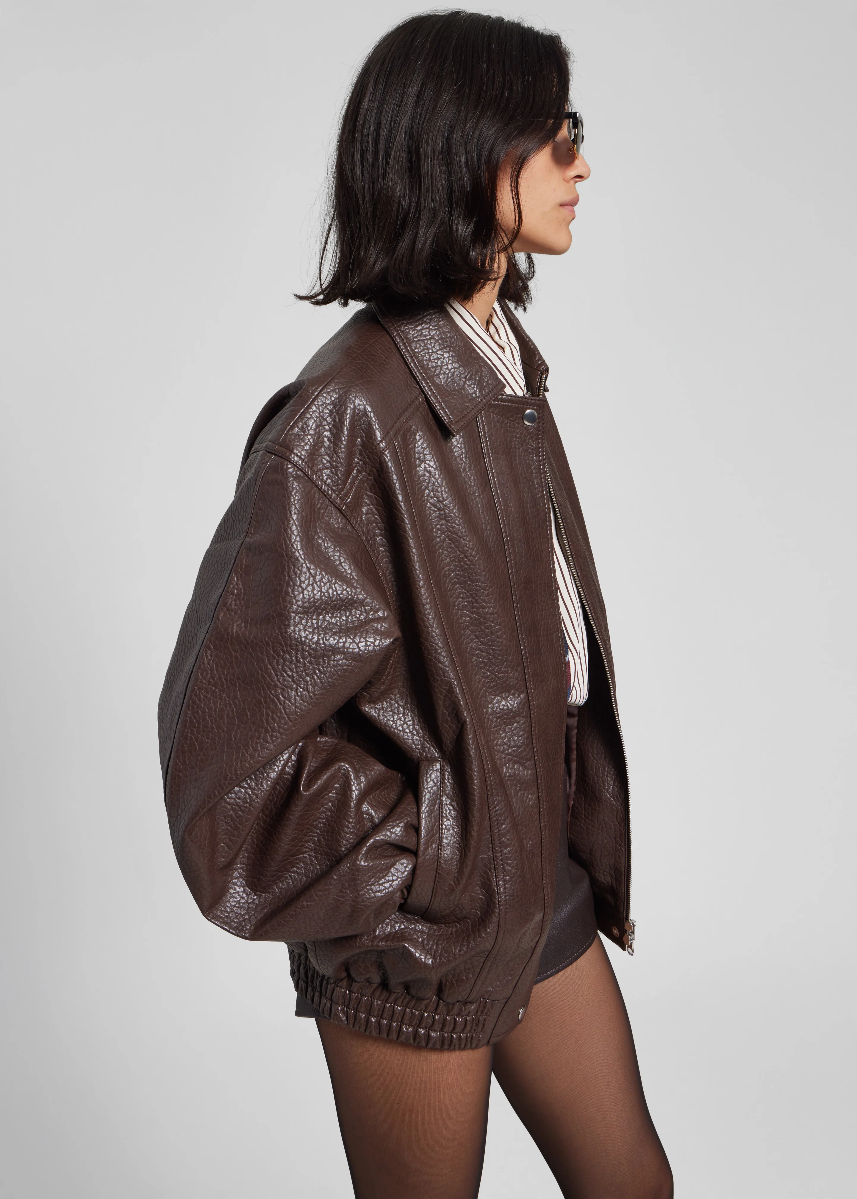 Prescott Grained Faux Leather Jacket - Brown - Image 8