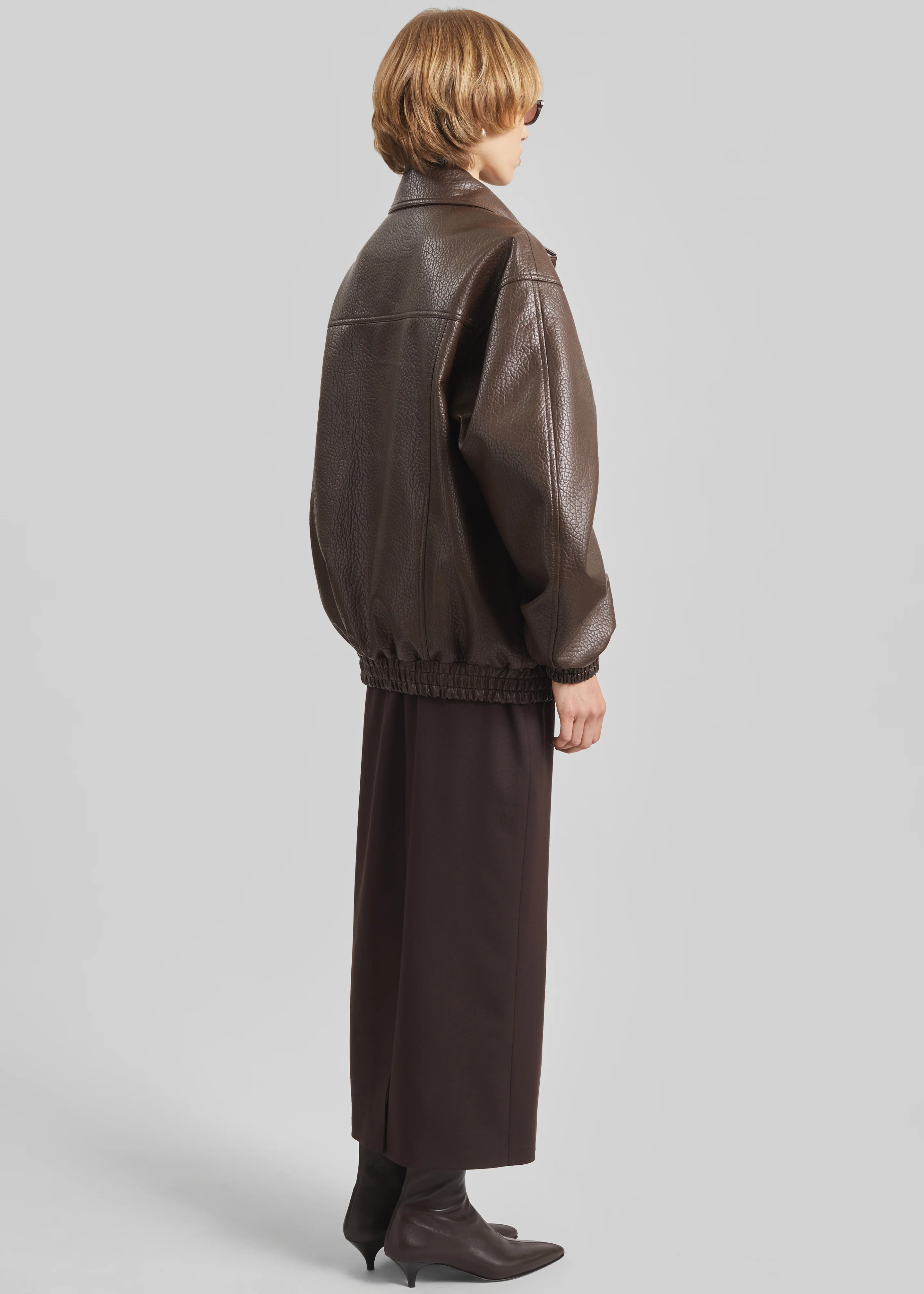 Prescott Grained Faux Leather Jacket - Brown - Image 9