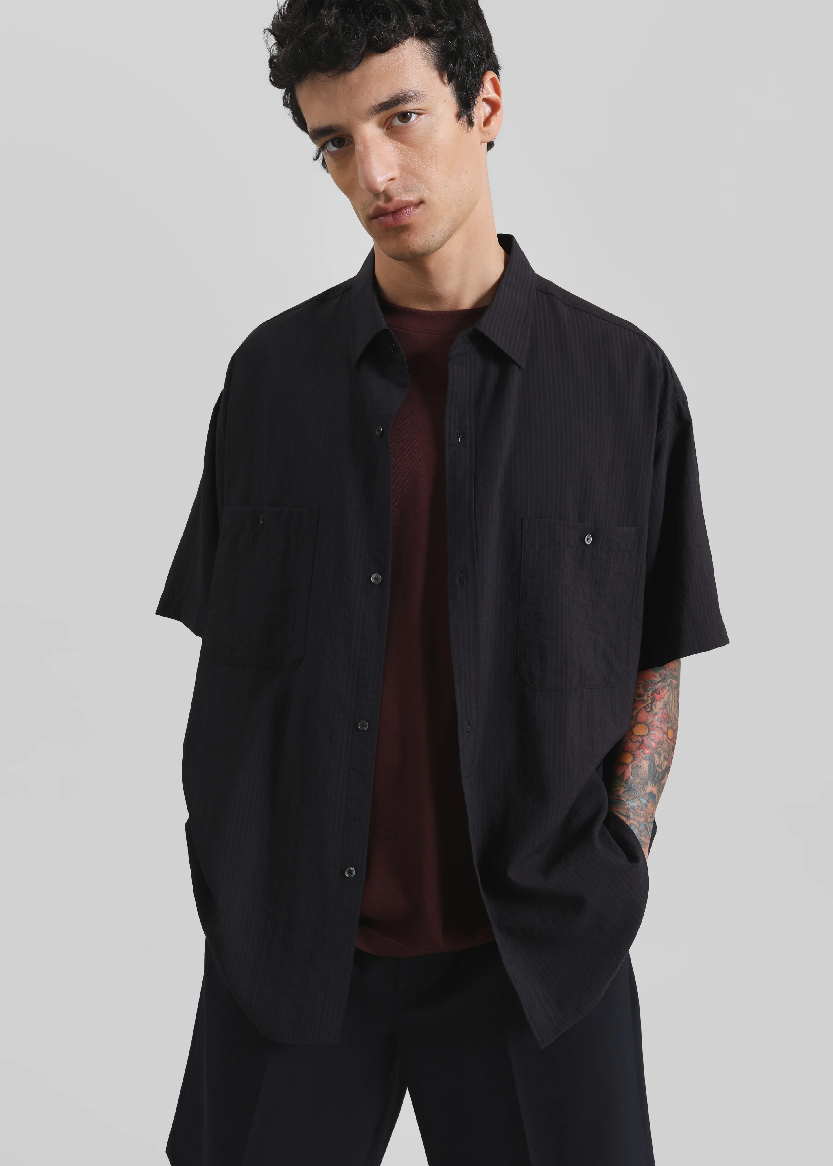 Preston Fluid Striped Shirt - Black - Image 5