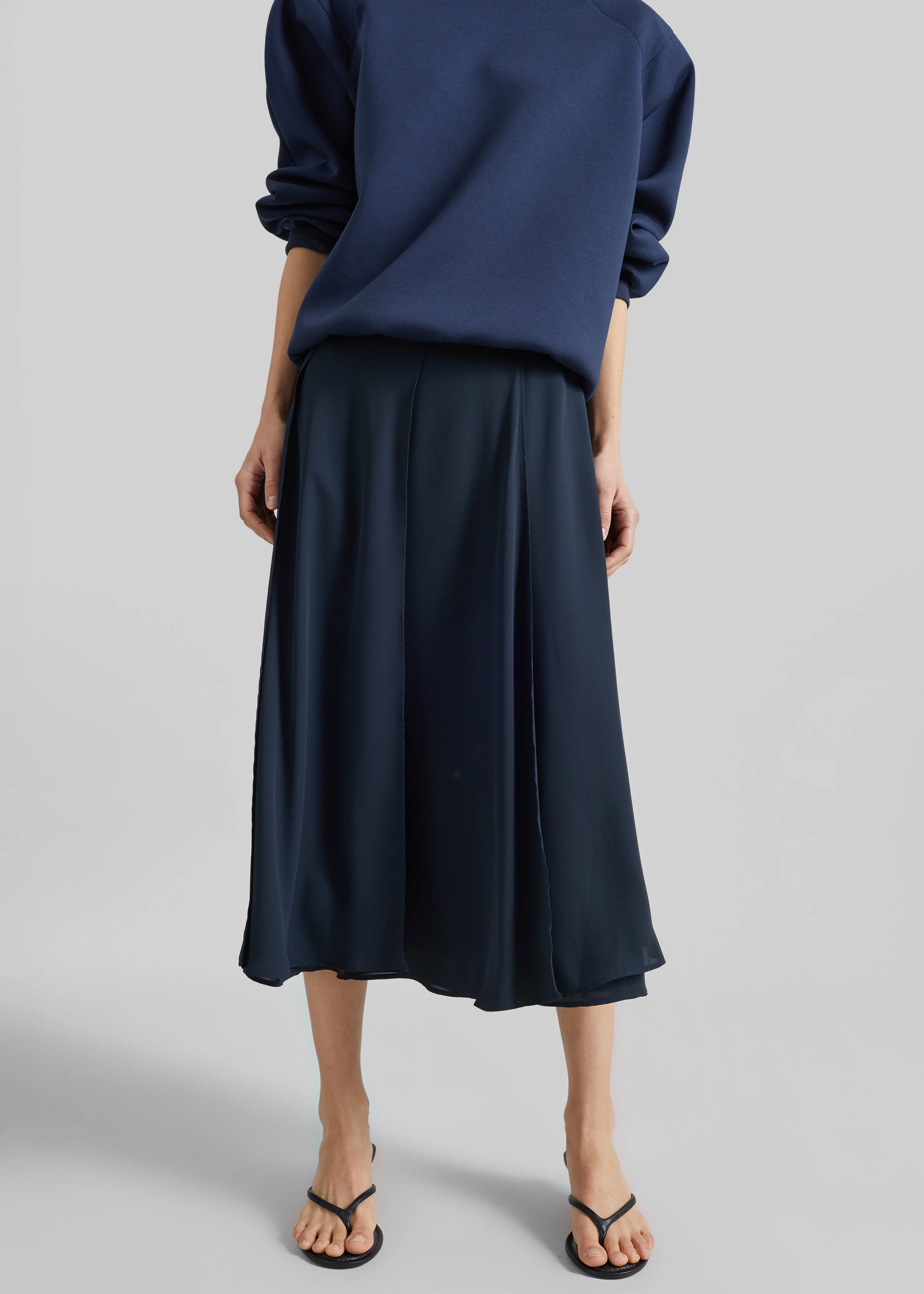 Provence Fluid A-Line Midi Skirt - Navy - Image 4