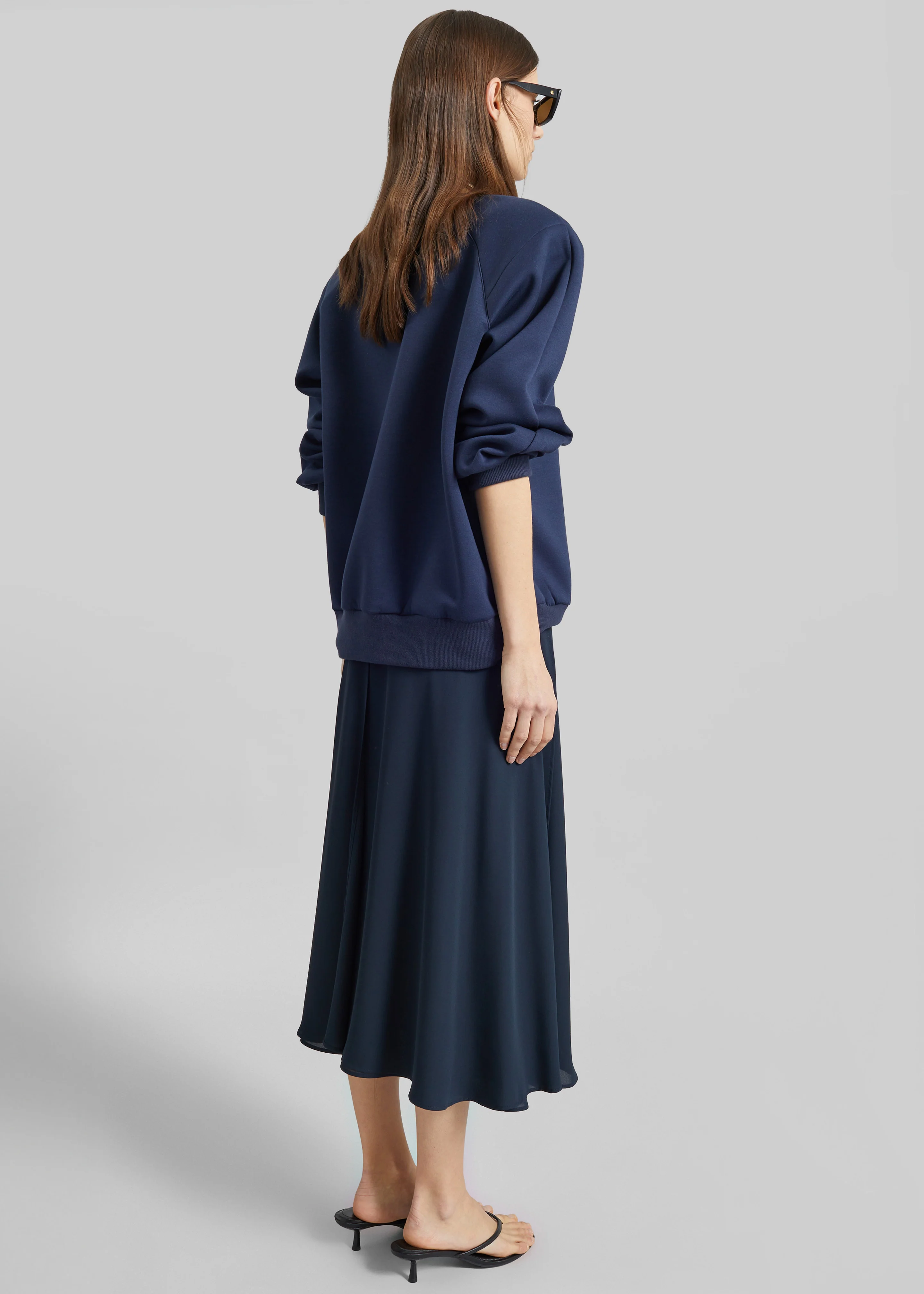 Provence Fluid A-Line Midi Skirt - Navy - Image 8