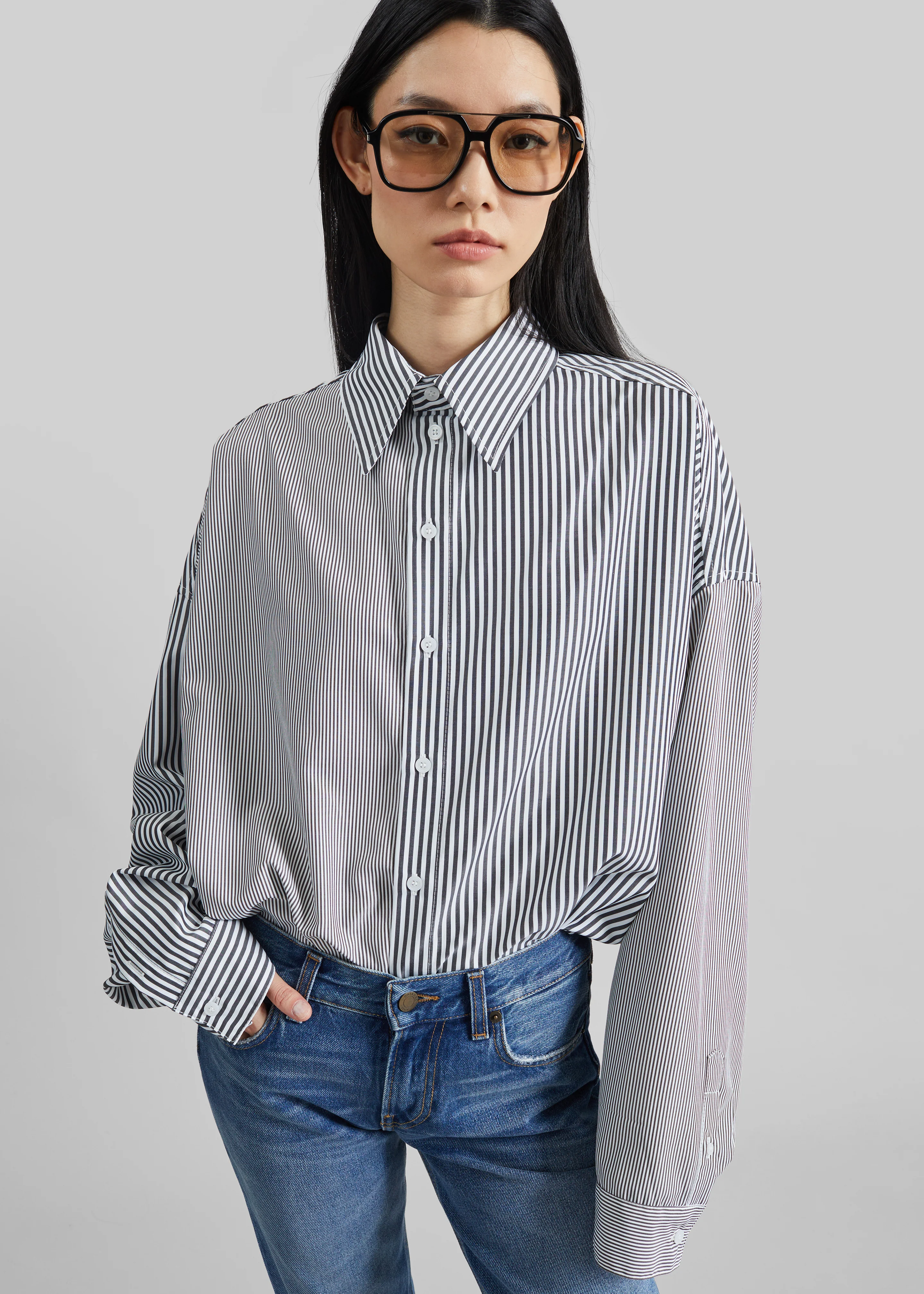 Quillan Button-Down Shirt - White/Black Stripe - Image 2