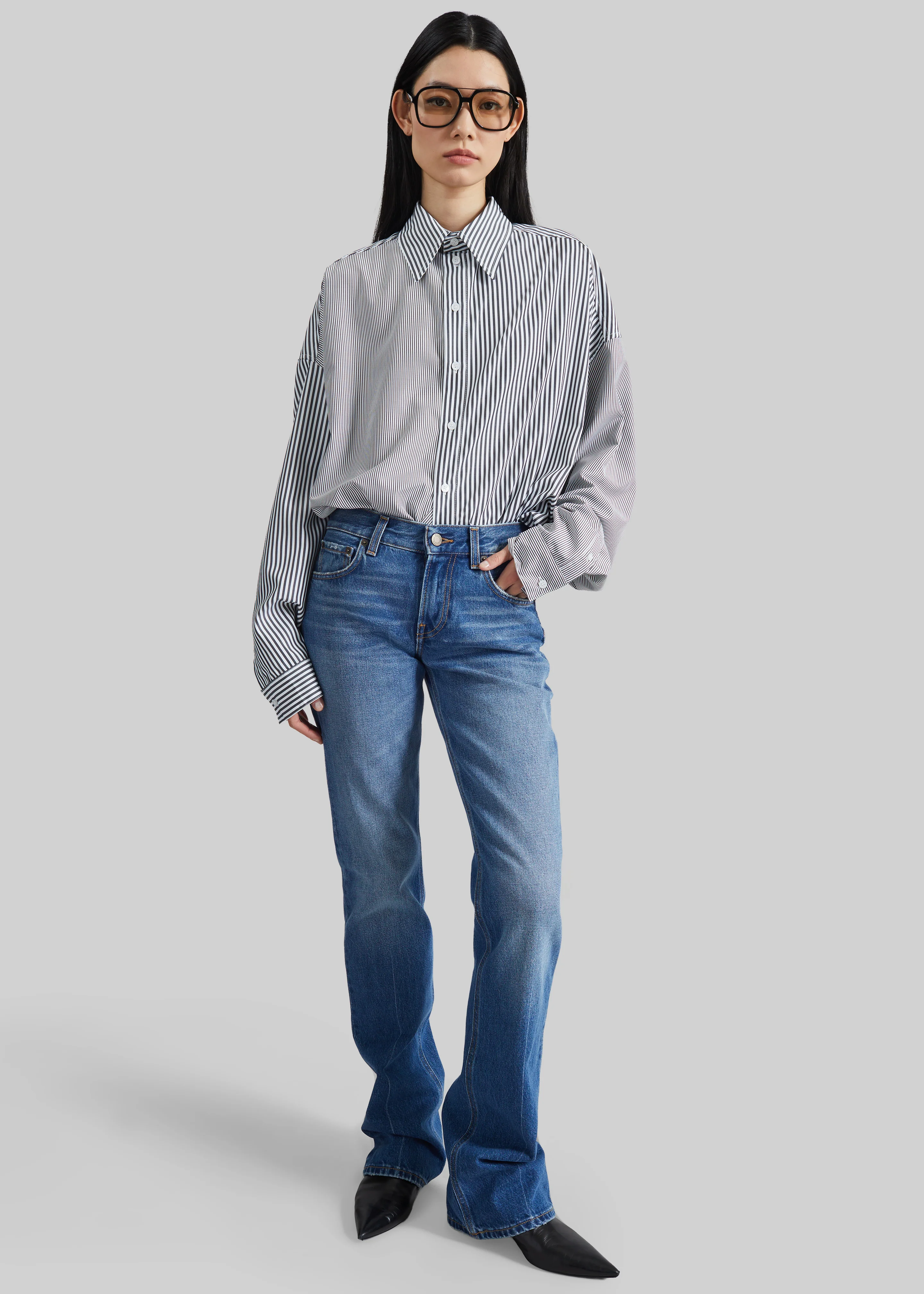 Quillan Button-Down Shirt - White/Black Stripe - Image 3