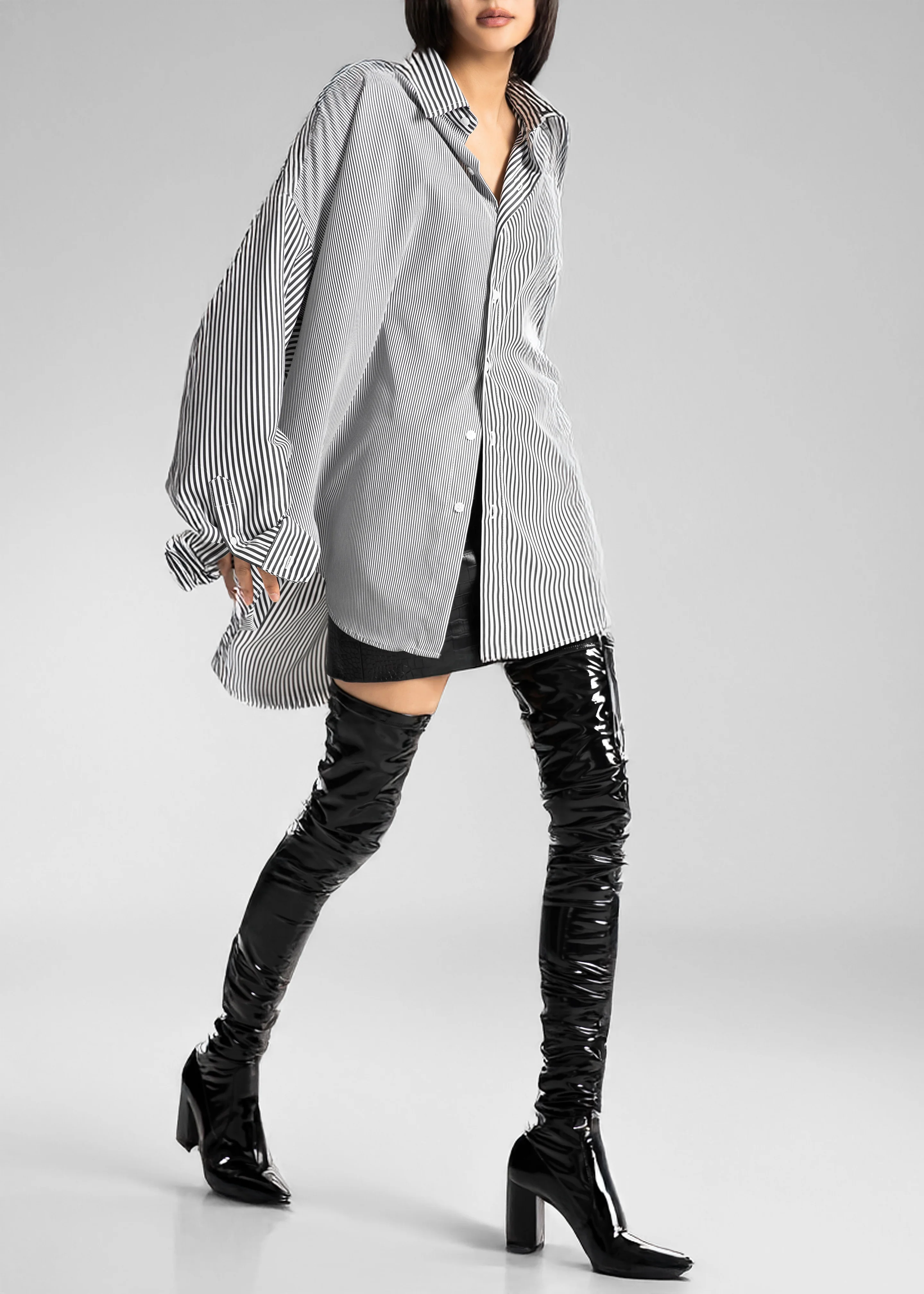 Quillan Button-Down Shirt - White/Black Stripe - Image 5