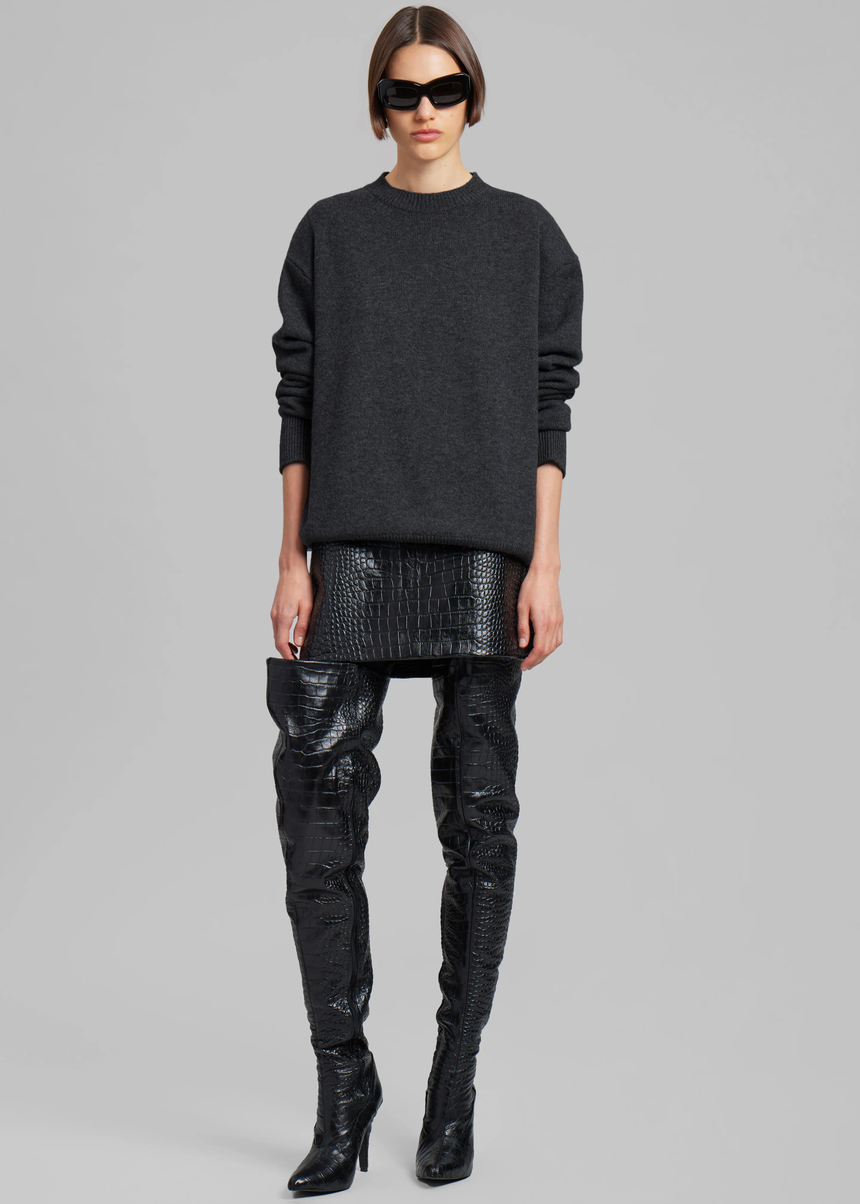 Rafaela Padded Knit Sweater - Dark Grey Melange - Image 4