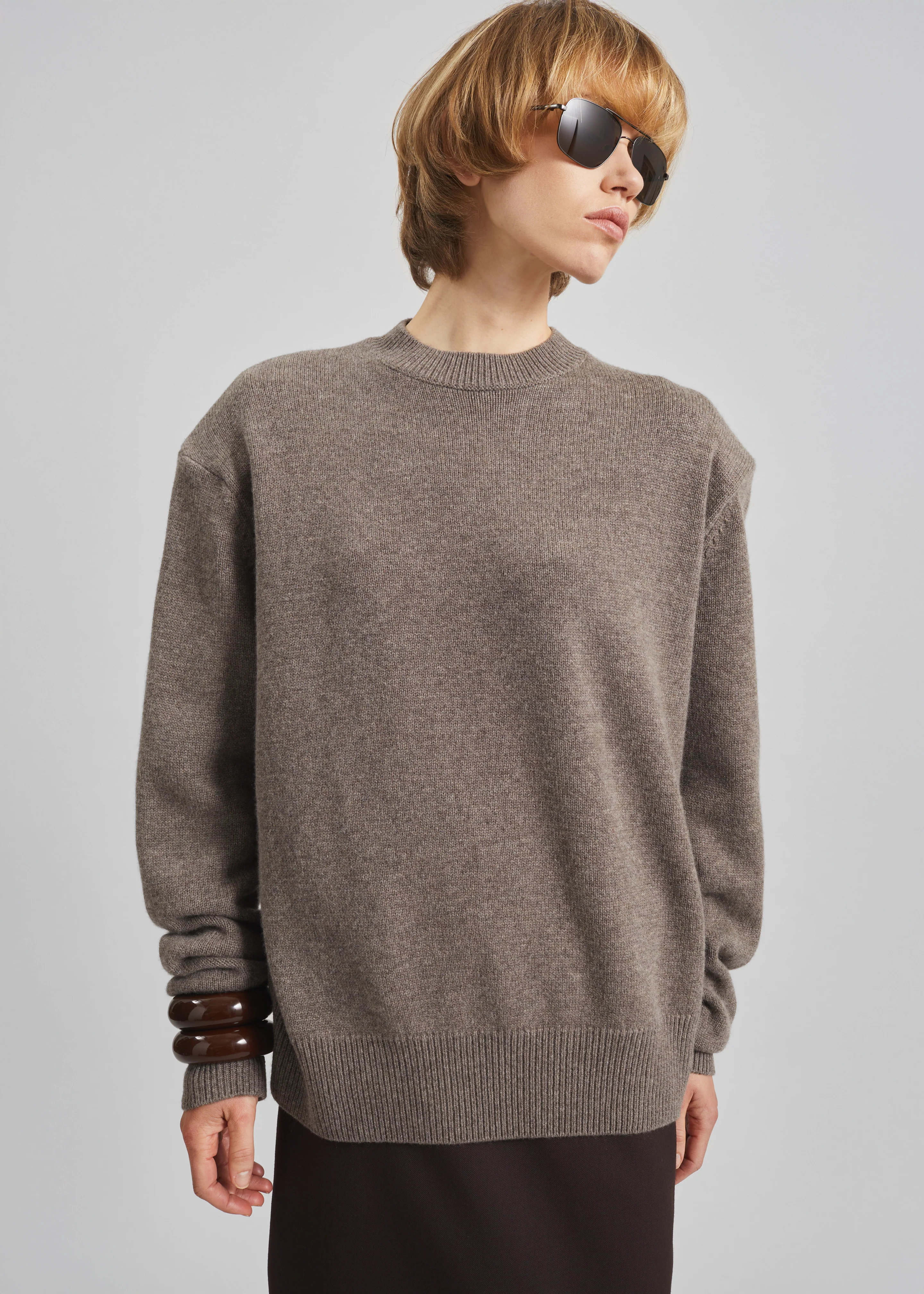 Rafaela Padded Knit Sweater - Dark Taupe - Image 2
