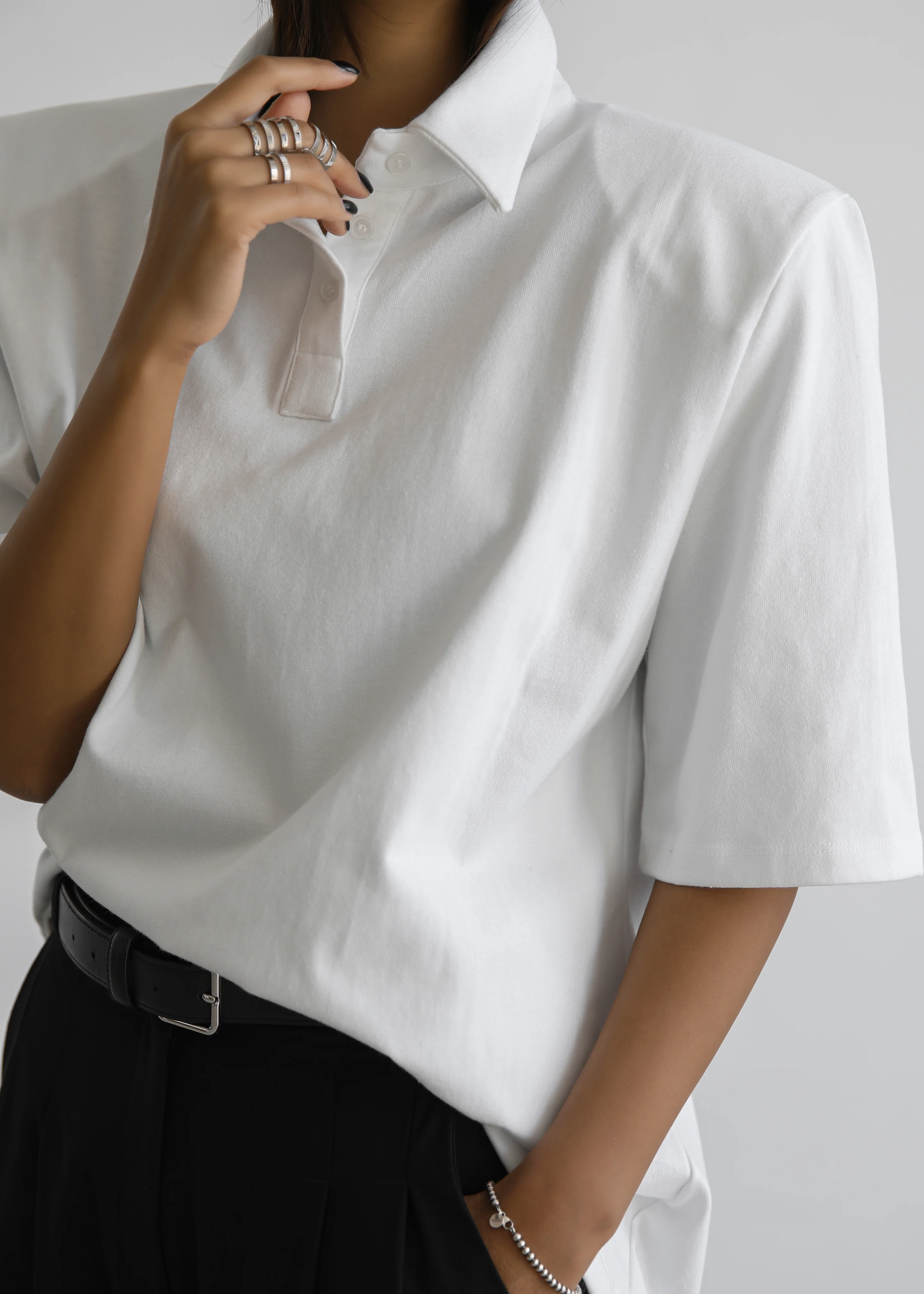 Rane Padded Shoulder Polo - White - Image 6