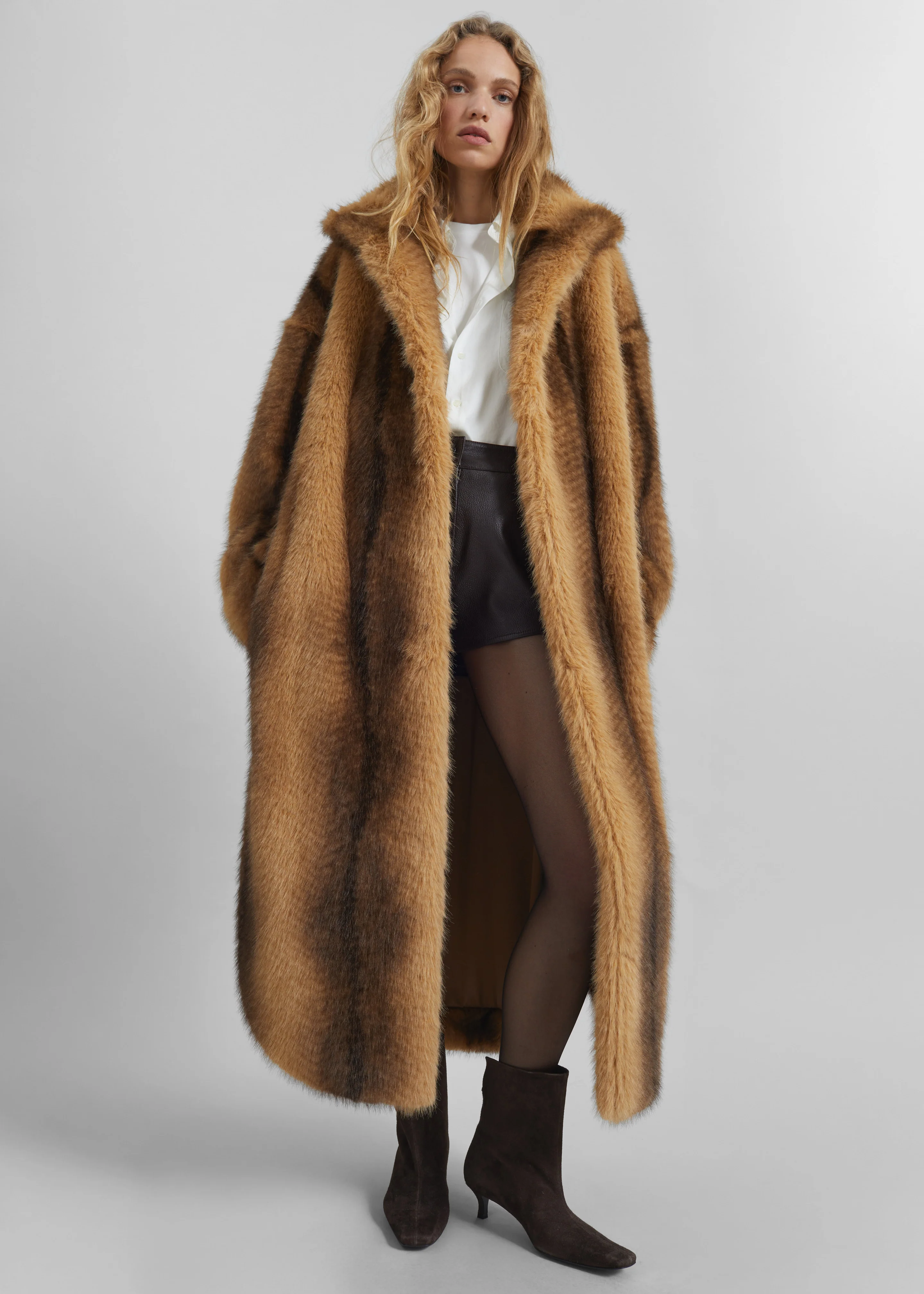Ravello Faux Fur Robe Coat - Beige/Brown - Image 4
