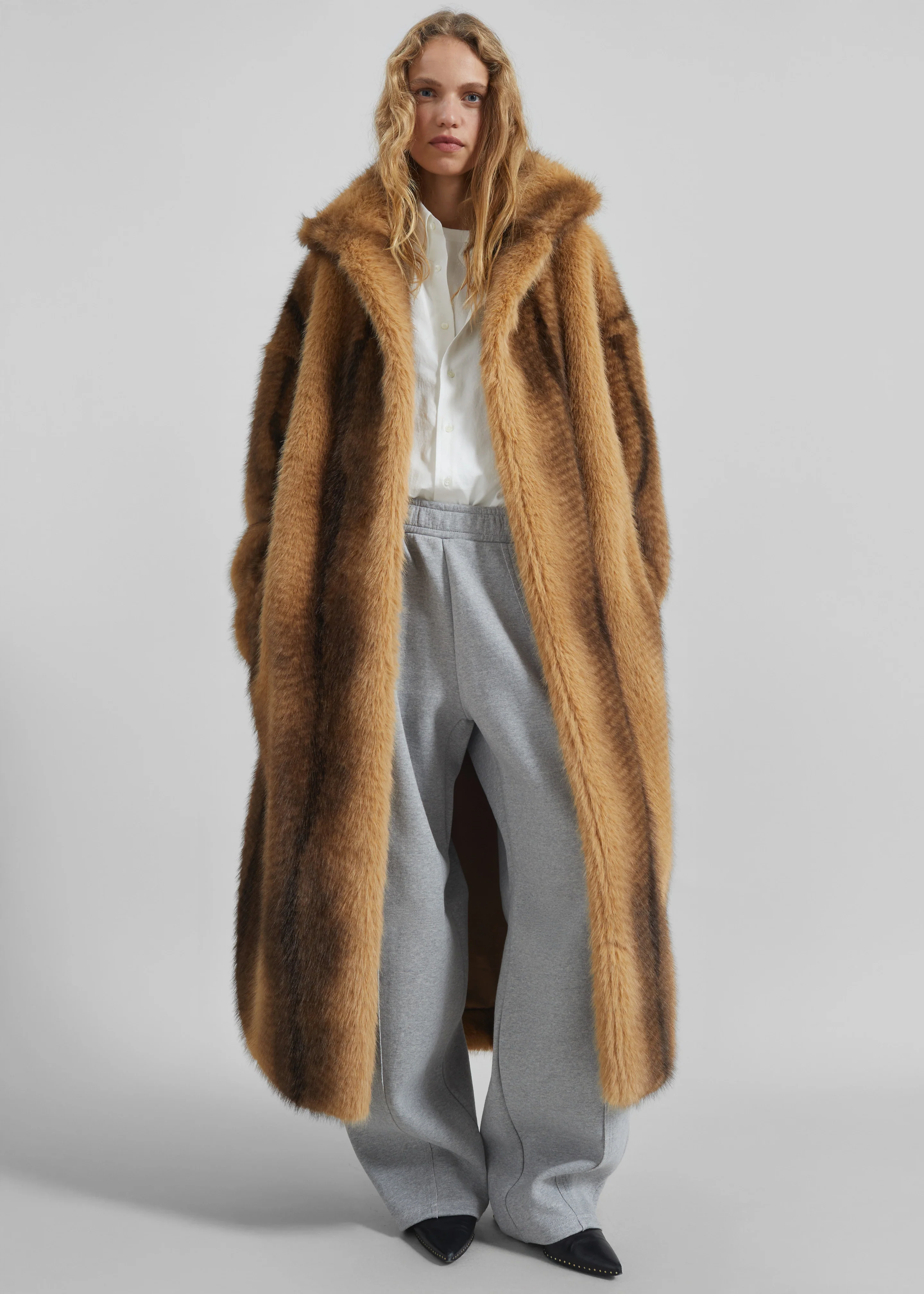 Ravello Faux Fur Robe Coat - Beige/Brown - Image 6