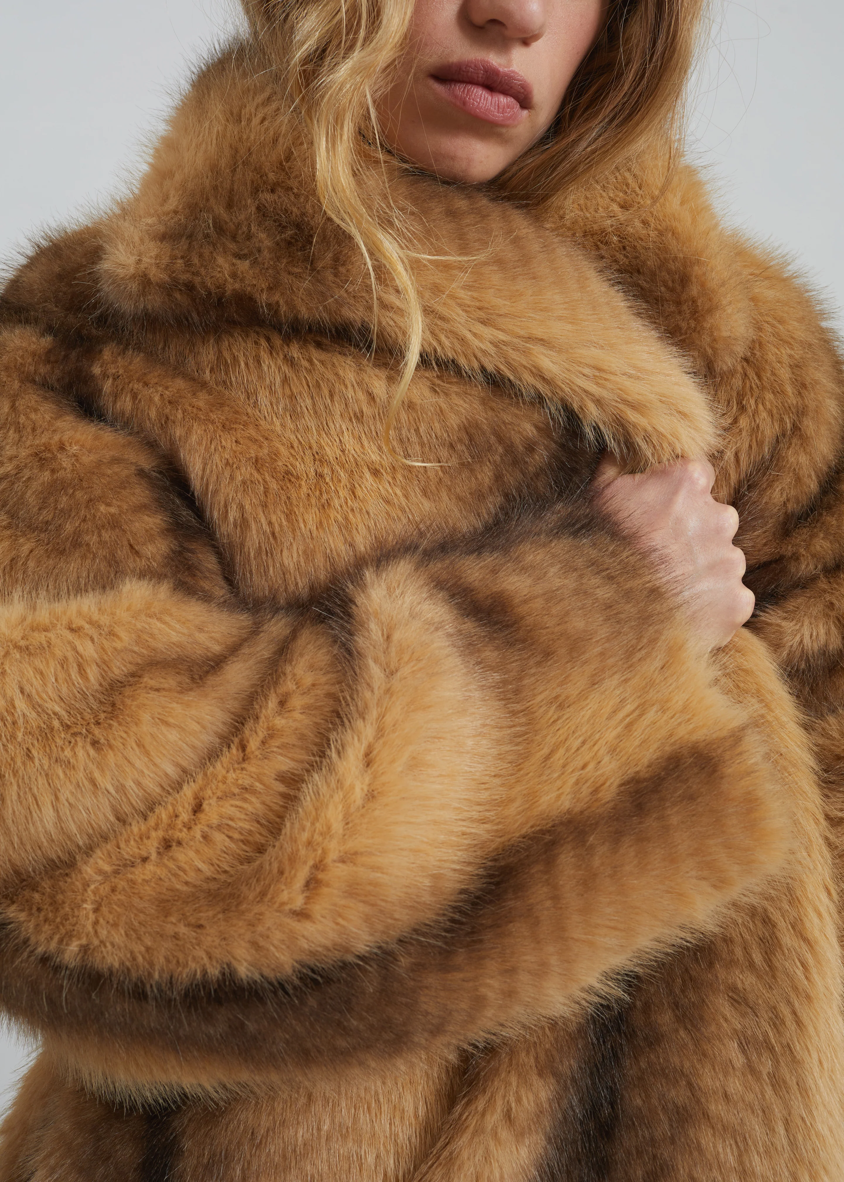 Ravello Faux Fur Robe Coat - Beige/Brown - Image 7