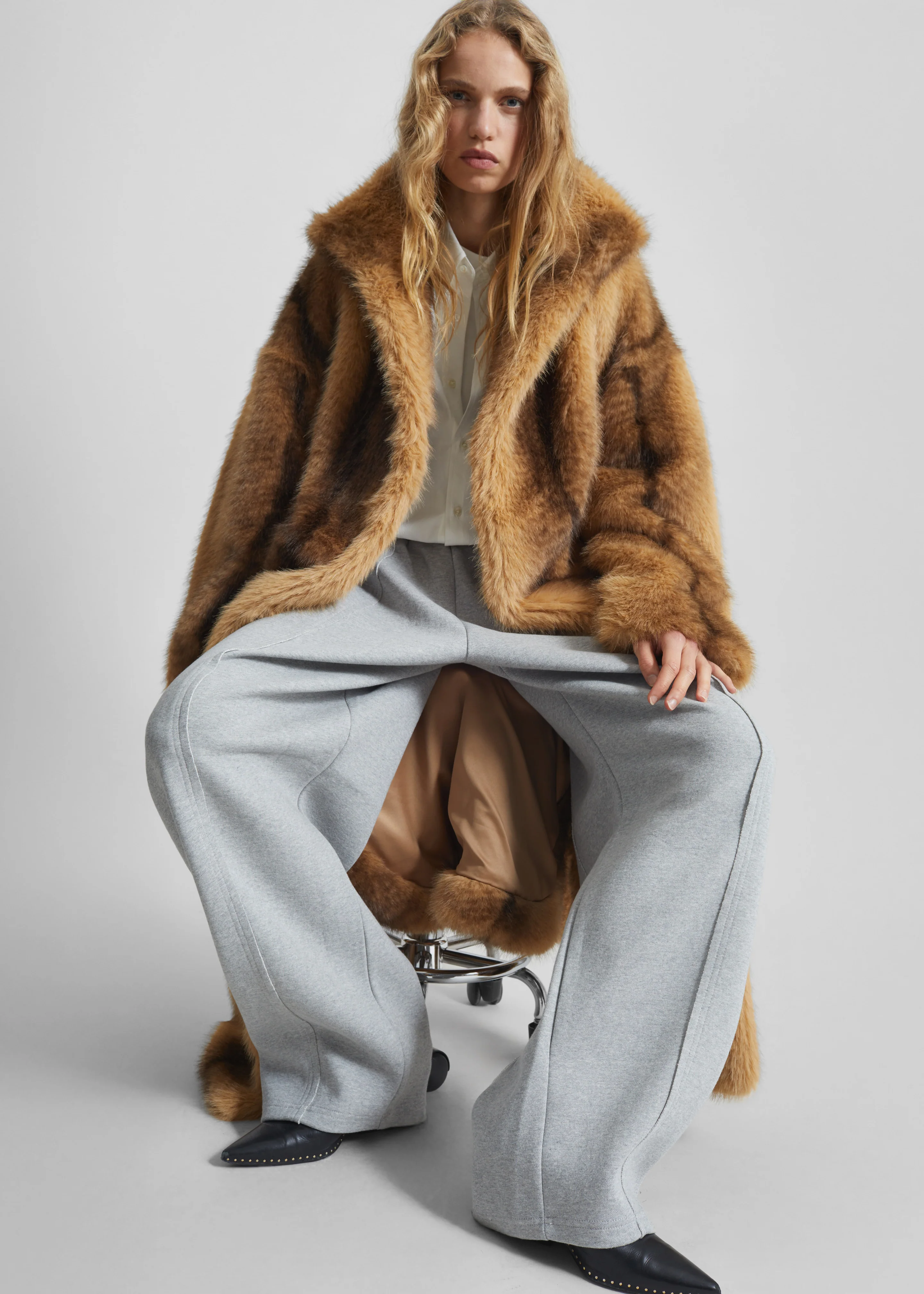 Ravello Faux Fur Robe Coat - Beige/Brown - Image 9