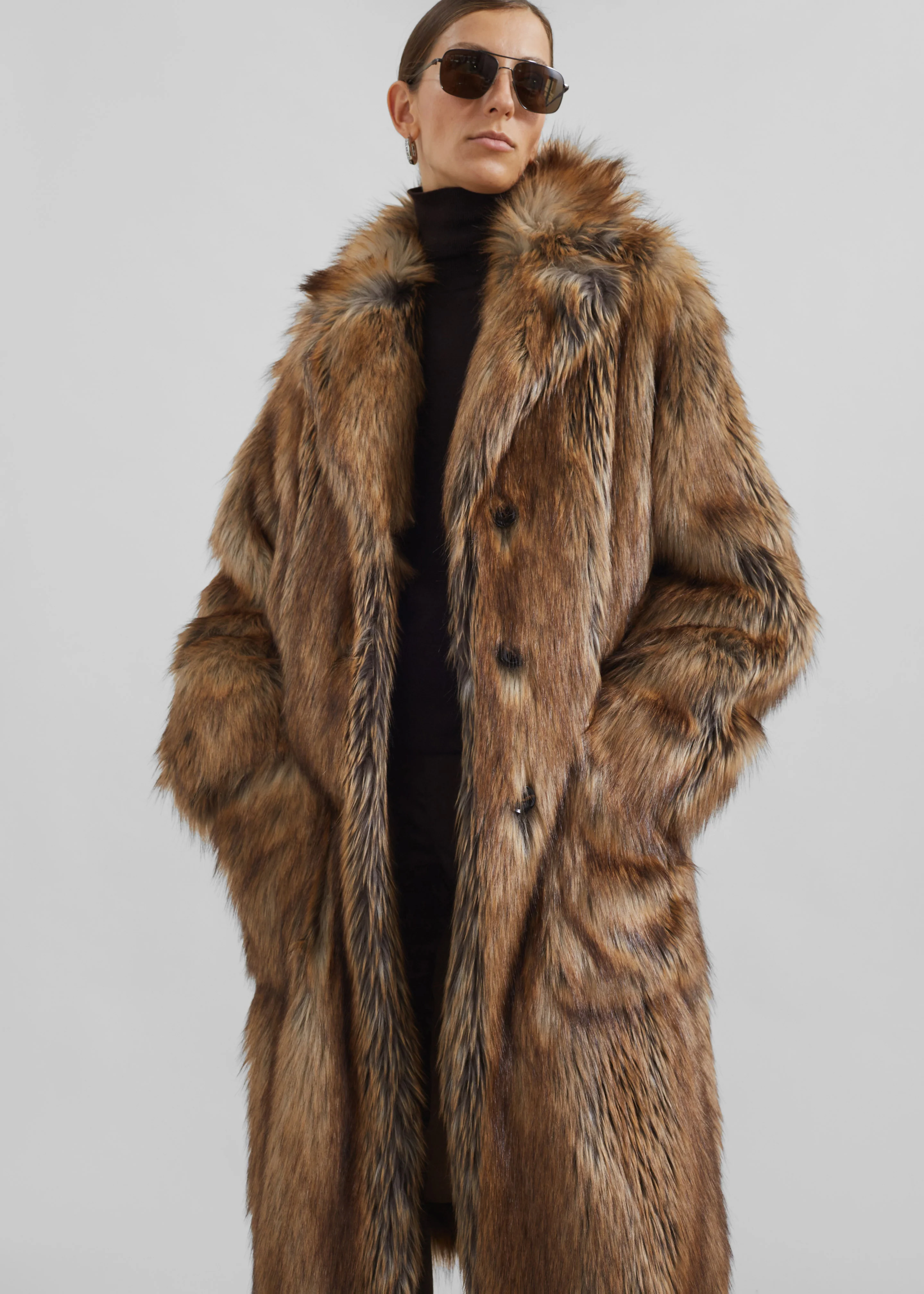 Rella Faux Fur Coat - Camel - Image 5