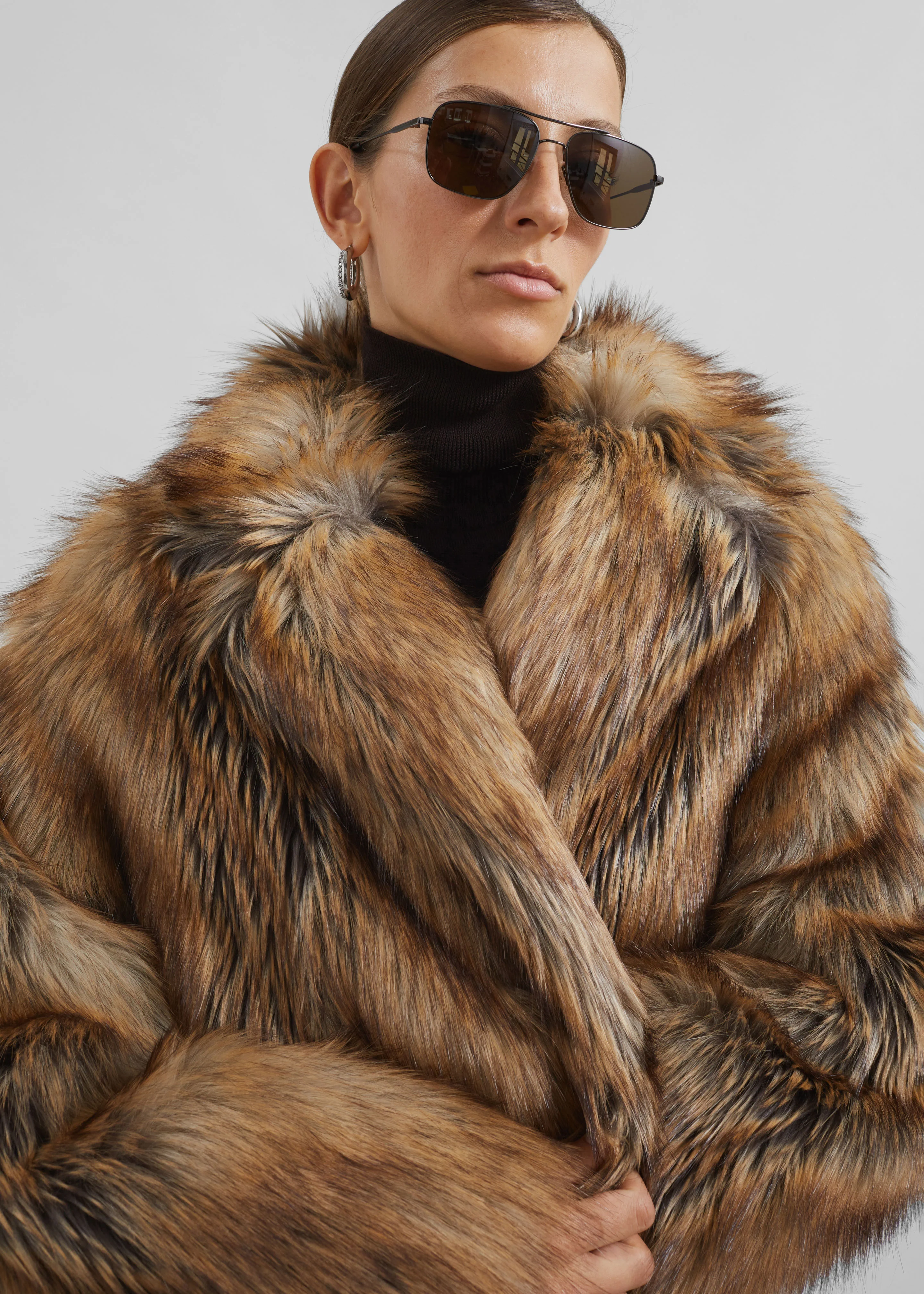 Rella Faux Fur Coat - Camel - Image 8