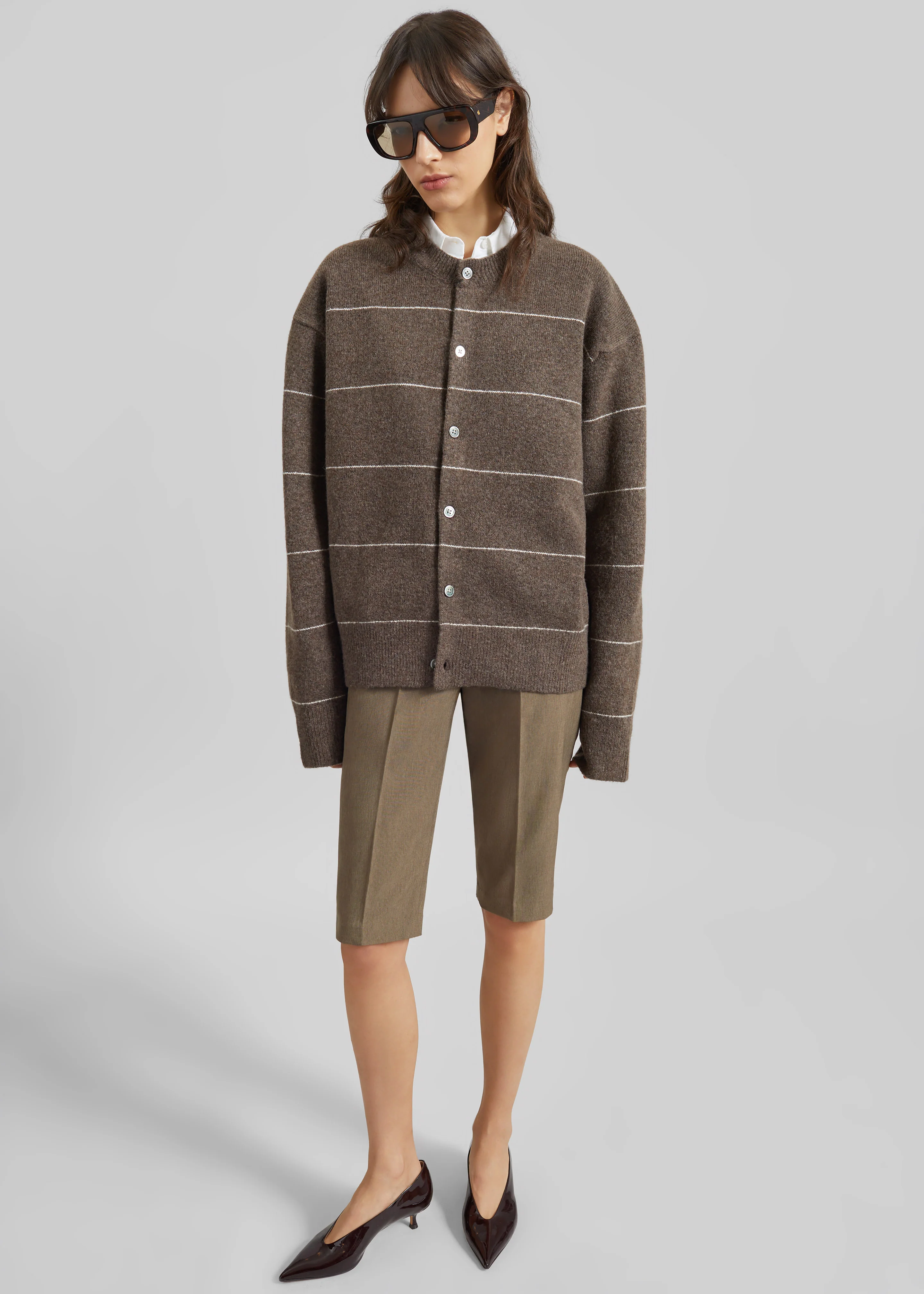 Reva Tailored Bermuda Shorts - Dark Taupe - Image 5