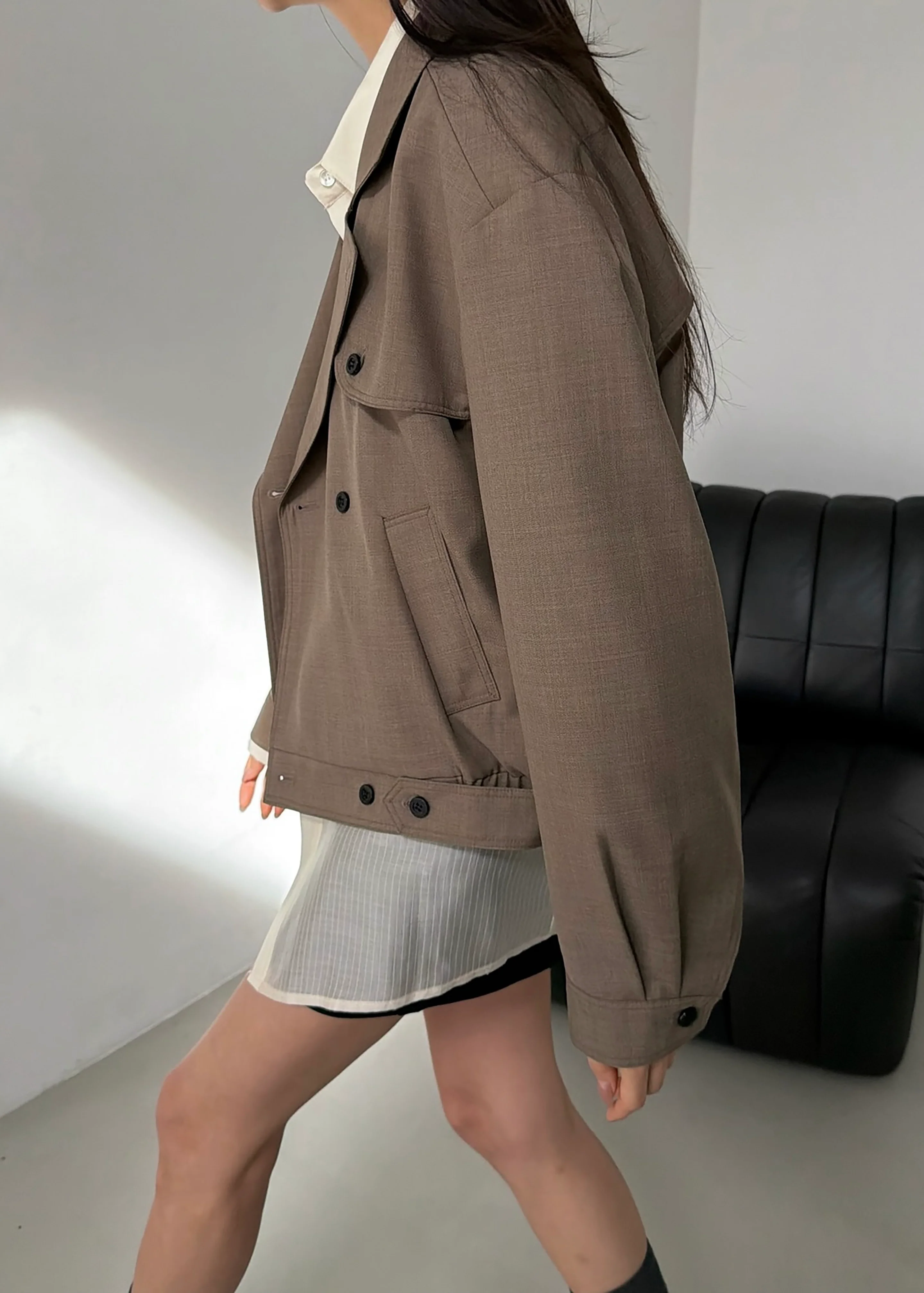 Rillan Double-Breasted Blouson Jacket - Taupe Melange - Image 2