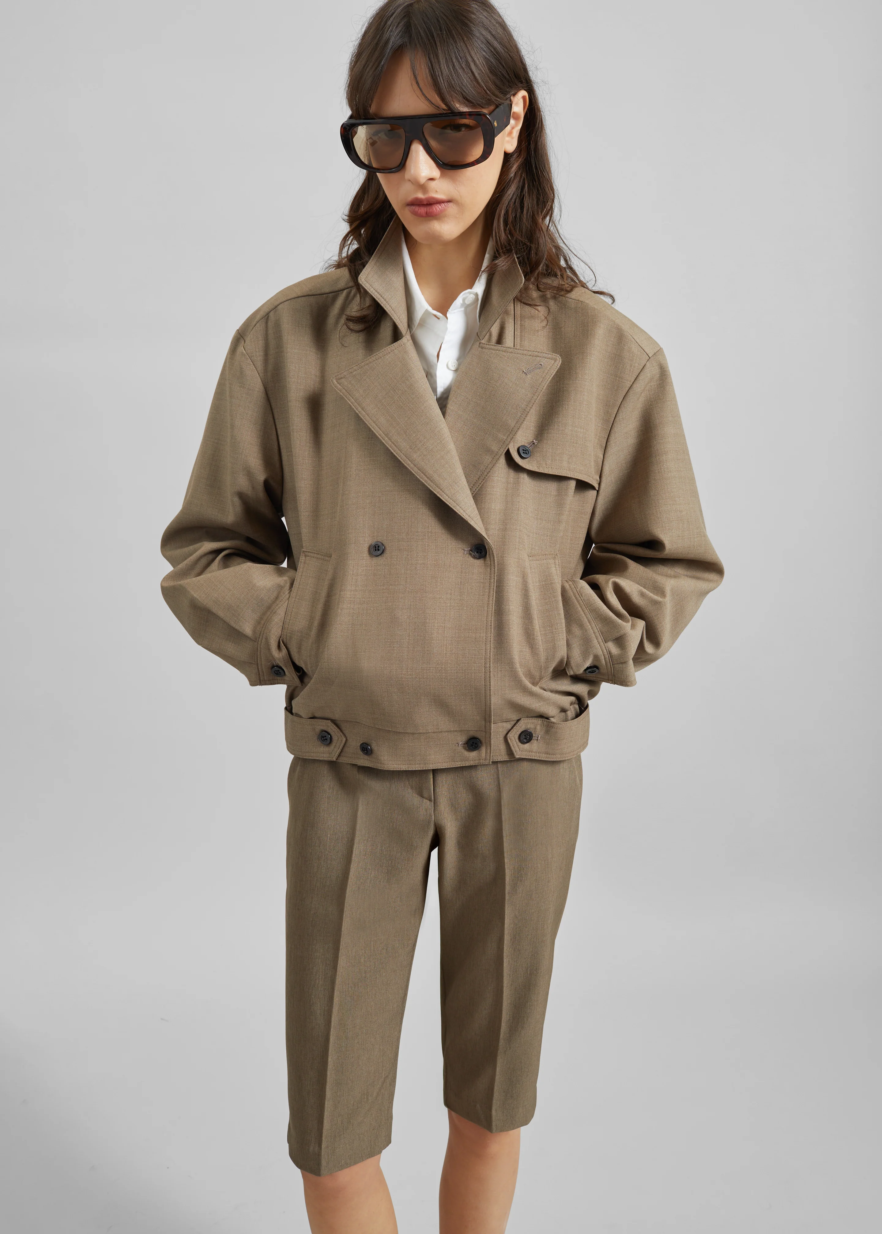 Rillan Double-Breasted Blouson Jacket - Taupe Melange - Image 4