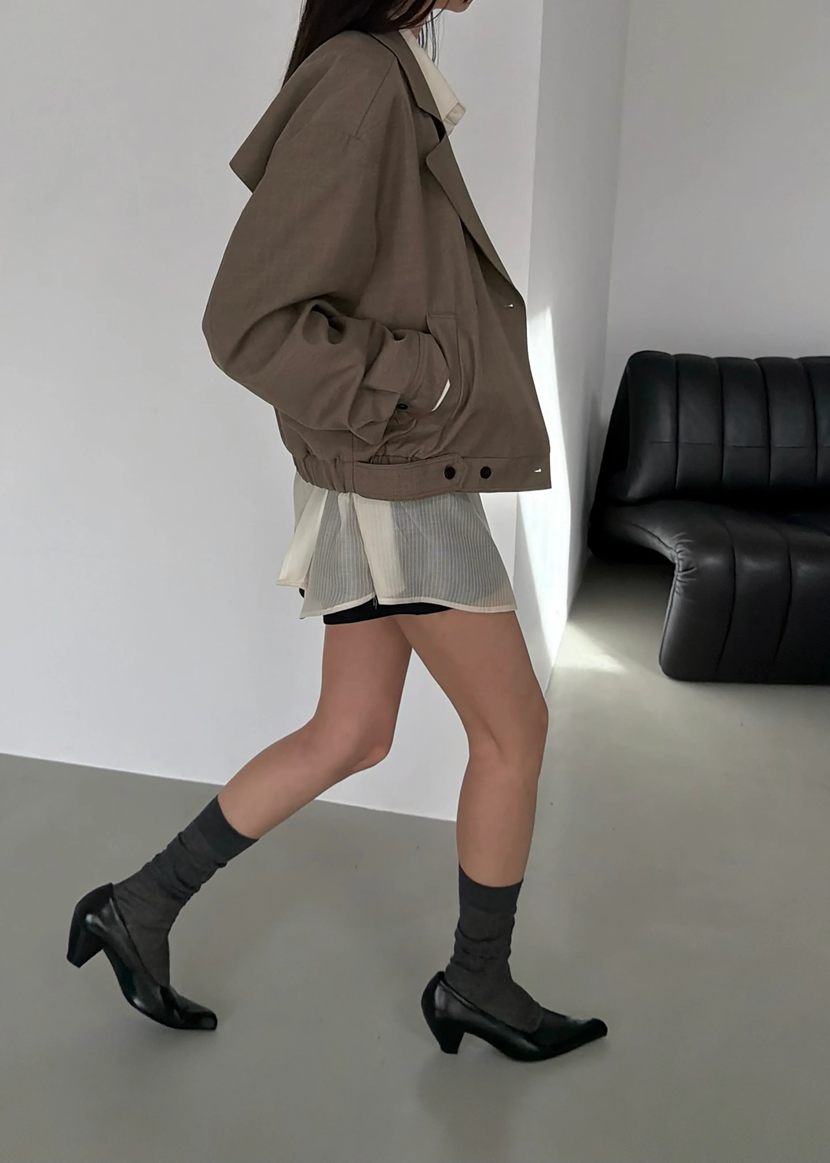 Rillan Double-Breasted Blouson Jacket - Taupe Melange - Image 5
