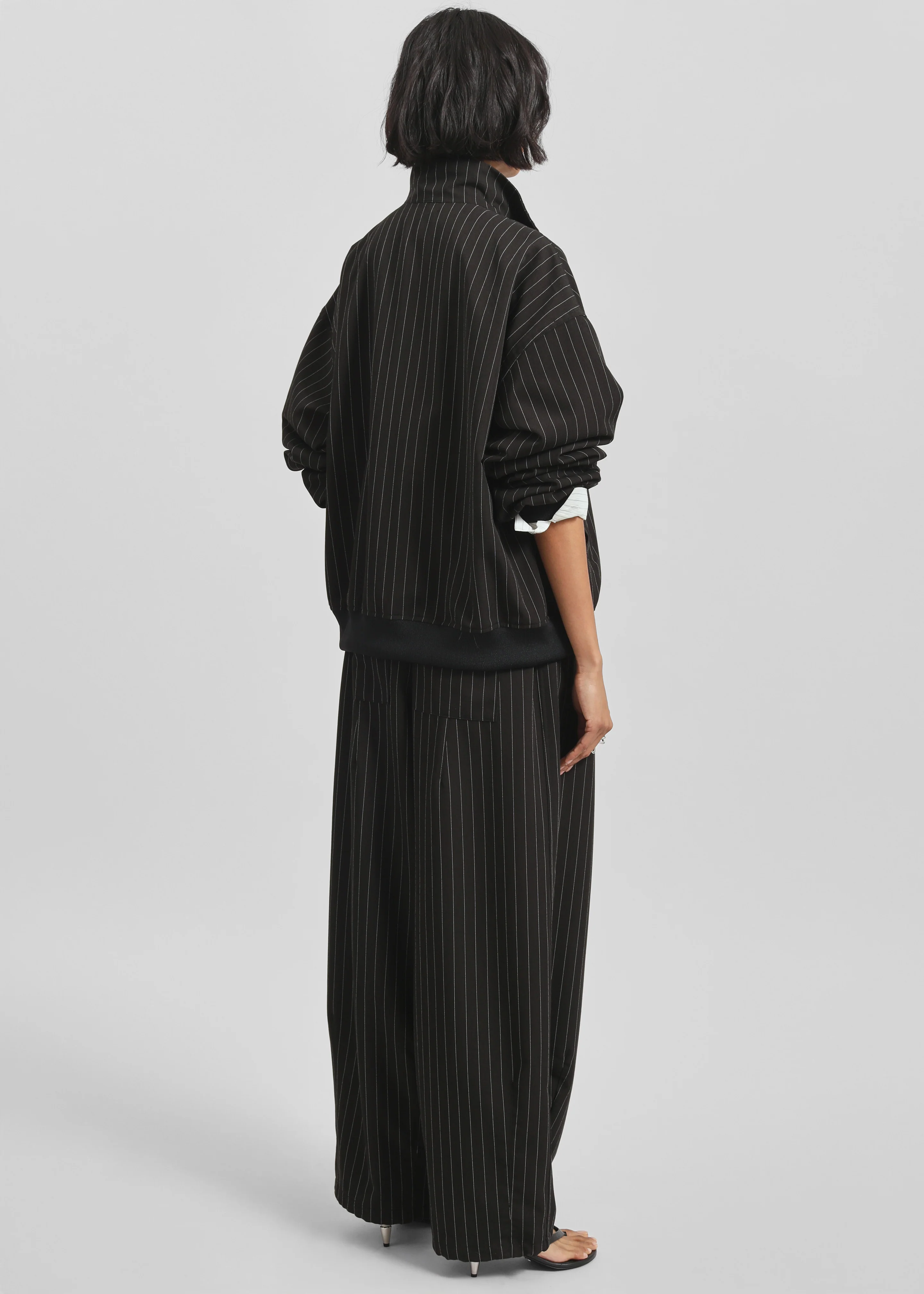 Rilton Drawstring Pants - Black/White Pinstripe - Image 6