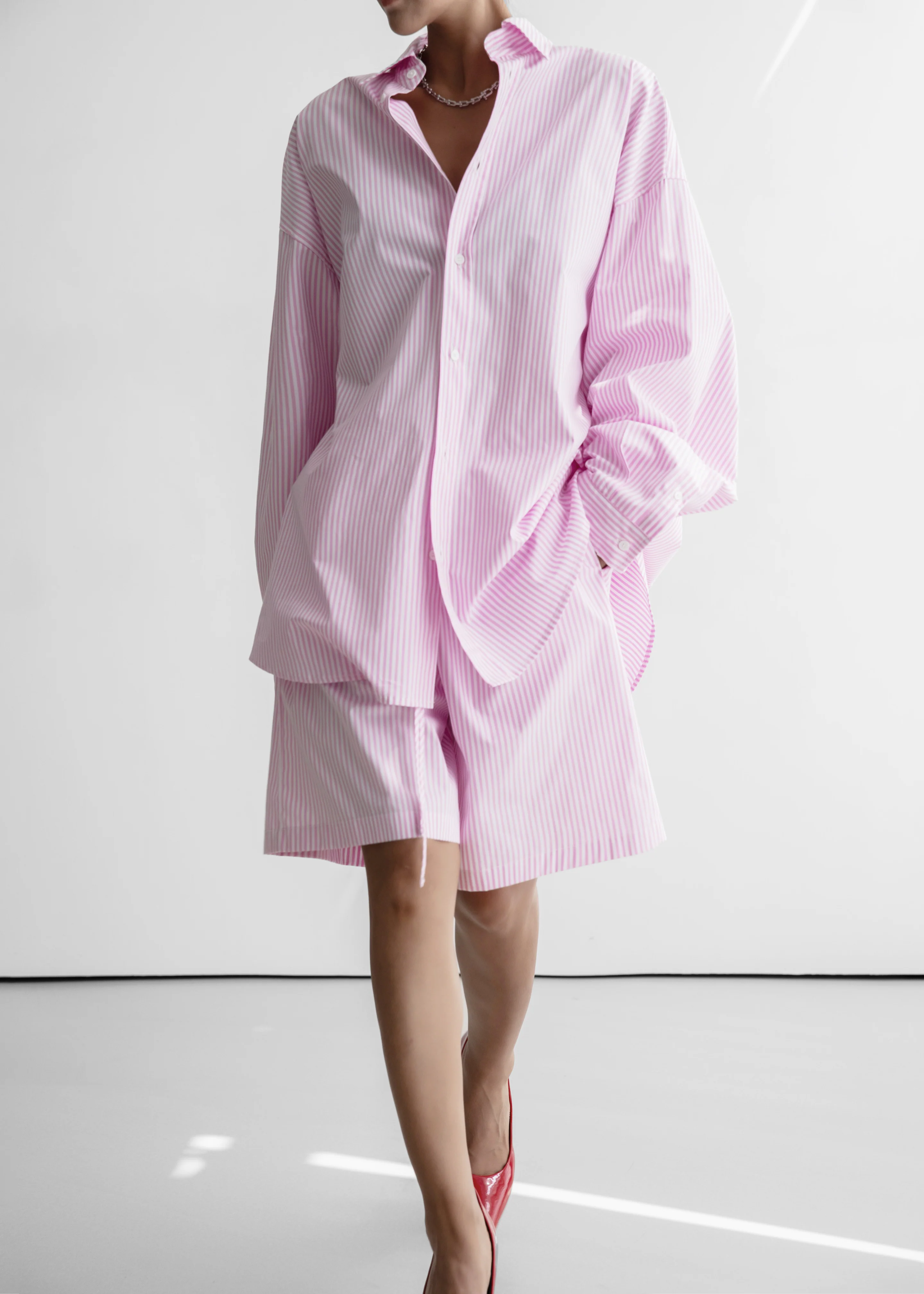 Rimini Bermuda Shorts - Pink/White Stripe - Image 3