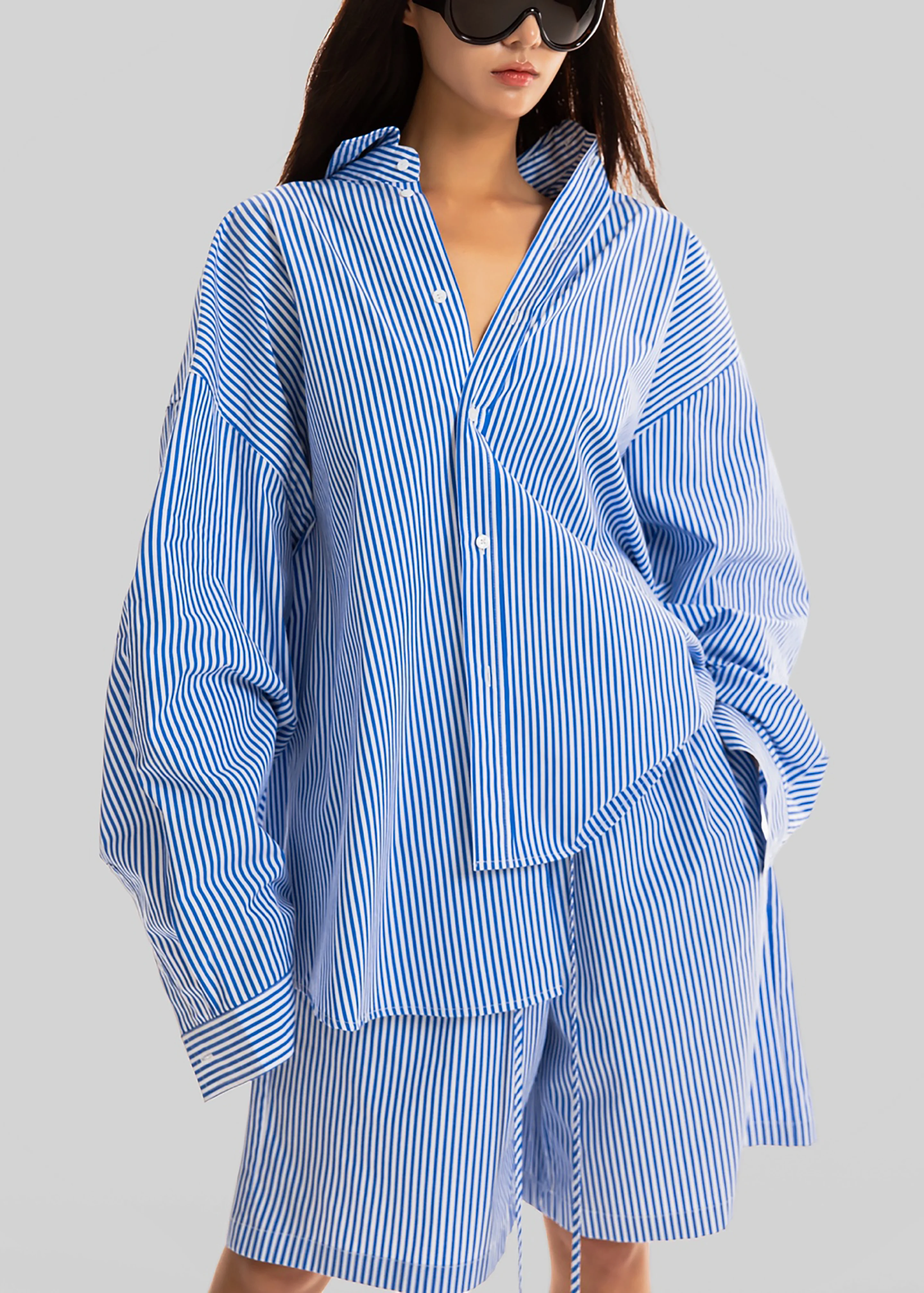 Rimini Oversized Poplin Shirt - Blue/White Stripe - Image 2