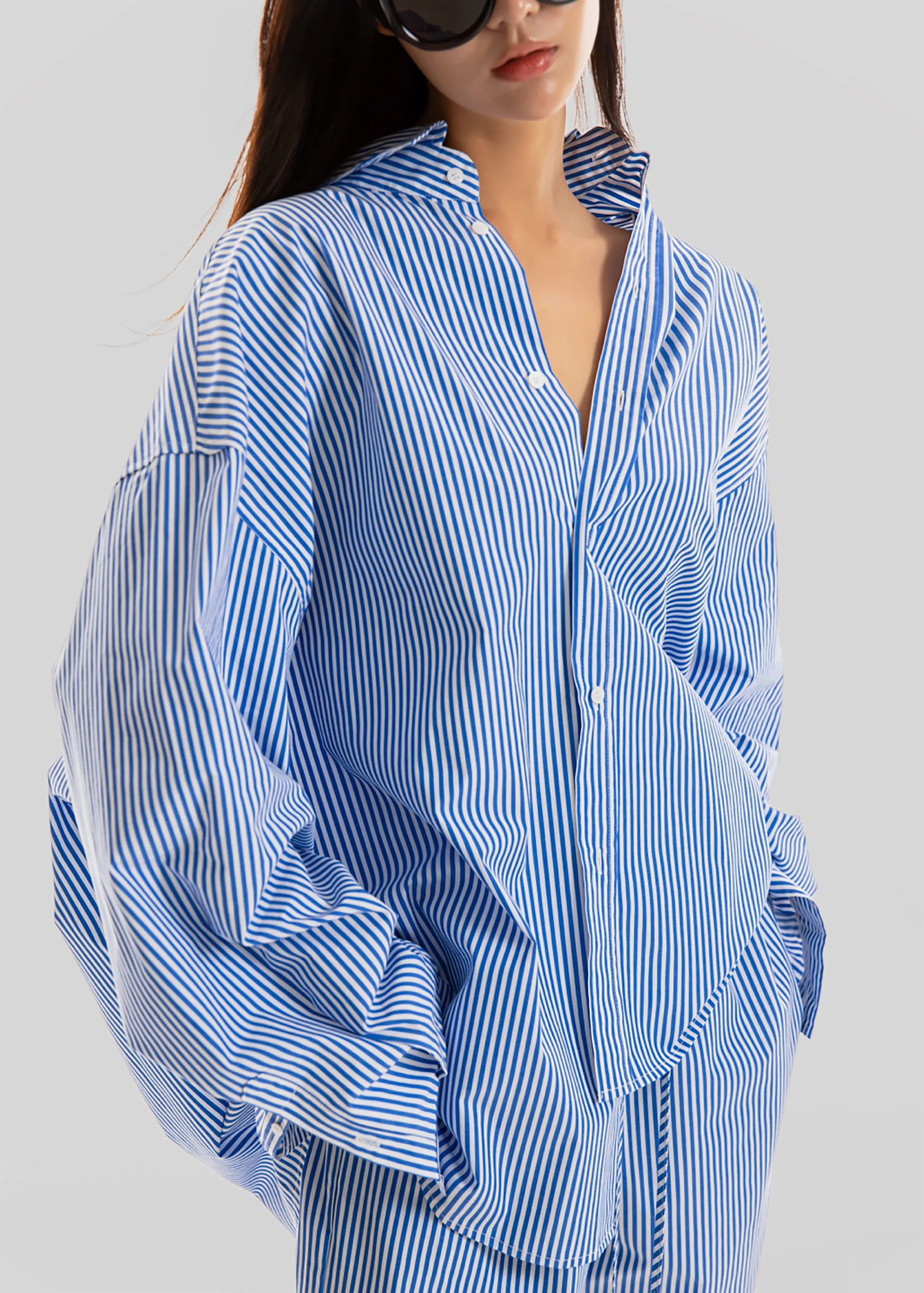 Rimini Oversized Poplin Shirt - Blue/White Stripe - Image 3
