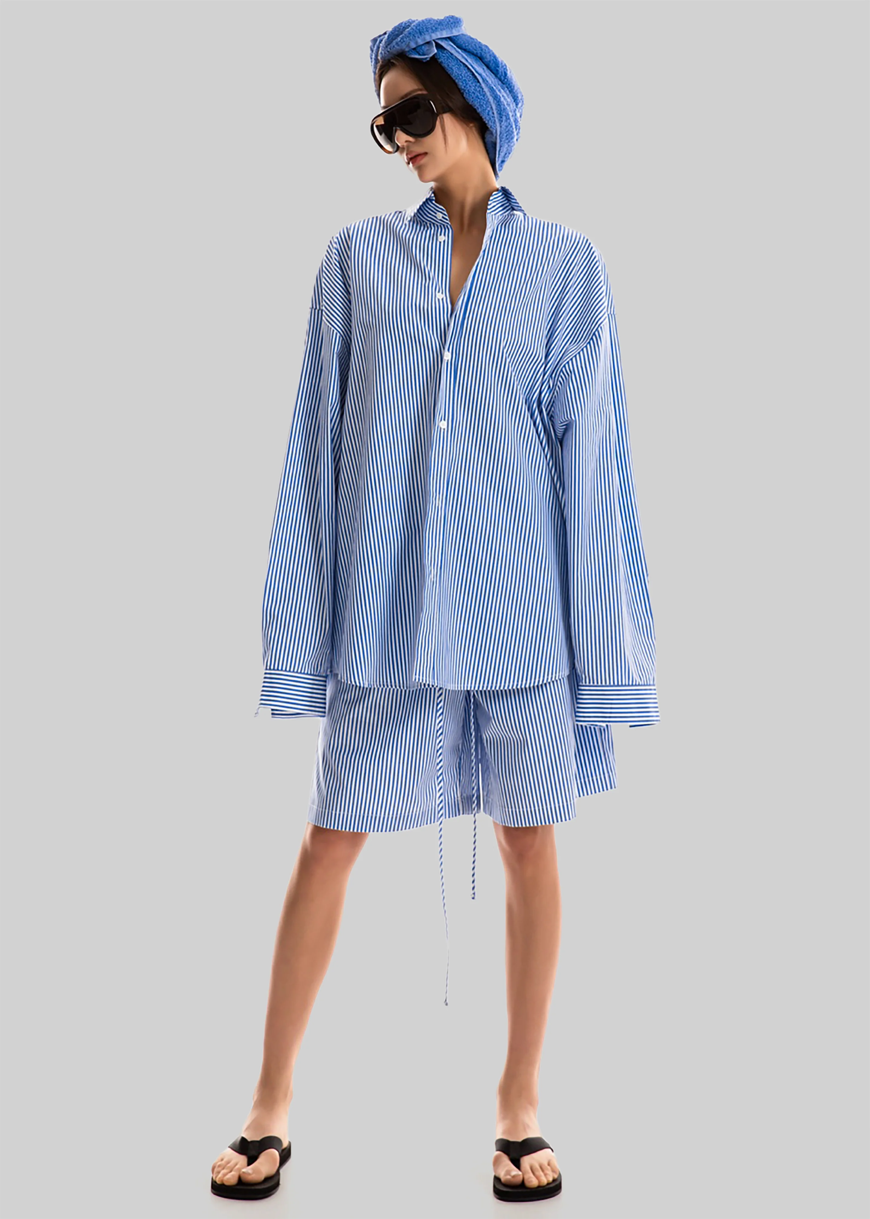Rimini Oversized Poplin Shirt - Blue/White Stripe - Image 4