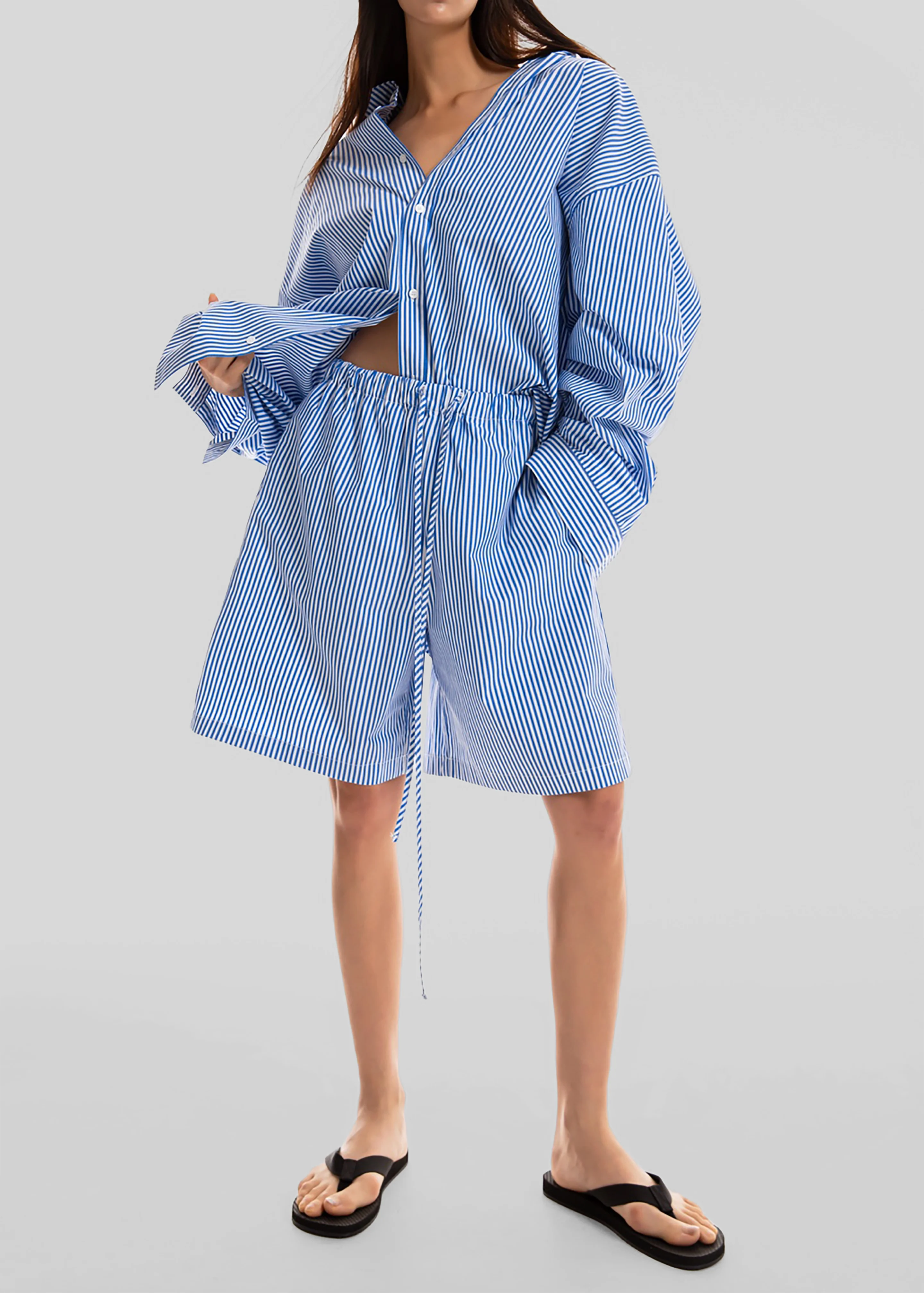 Rimini Oversized Poplin Shirt - Blue/White Stripe - Image 6