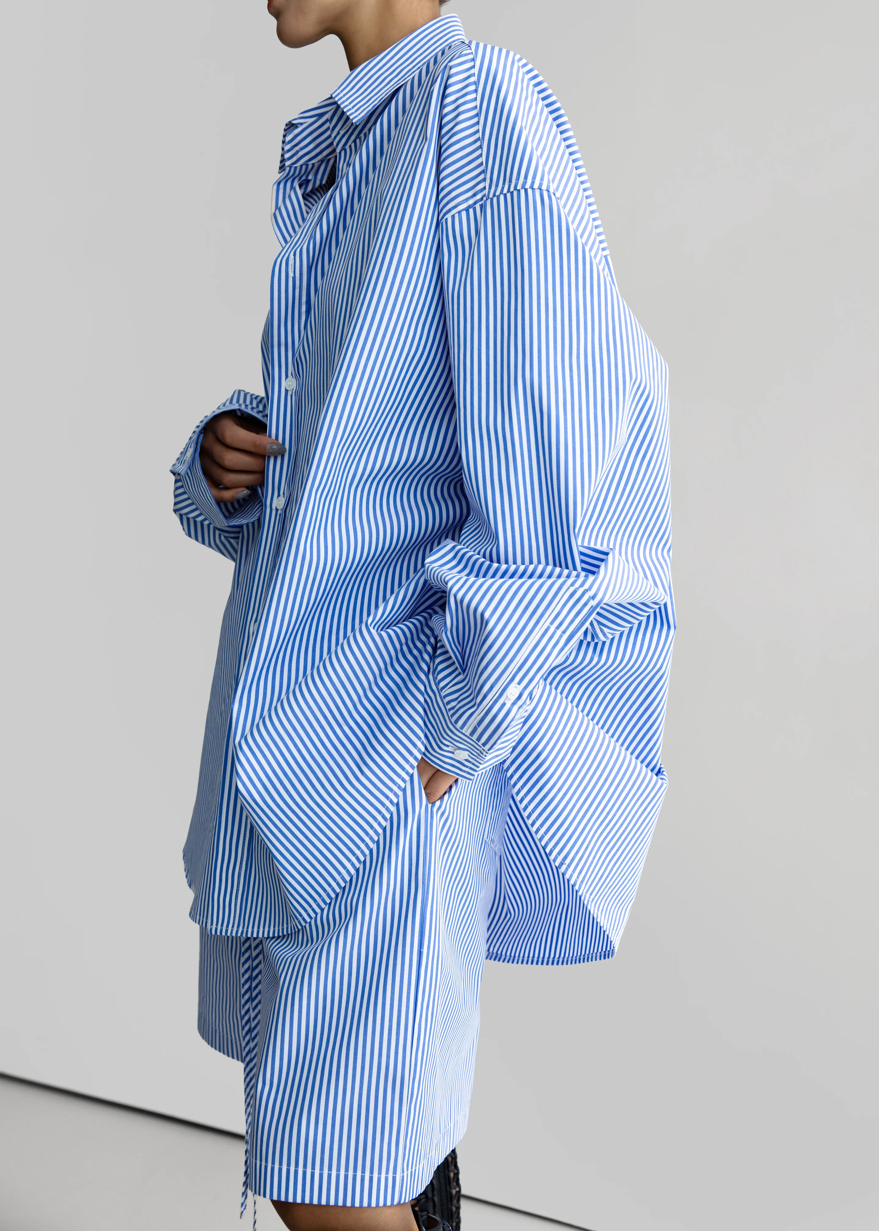 Rimini Oversized Poplin Shirt - Blue/White Stripe - Image 8