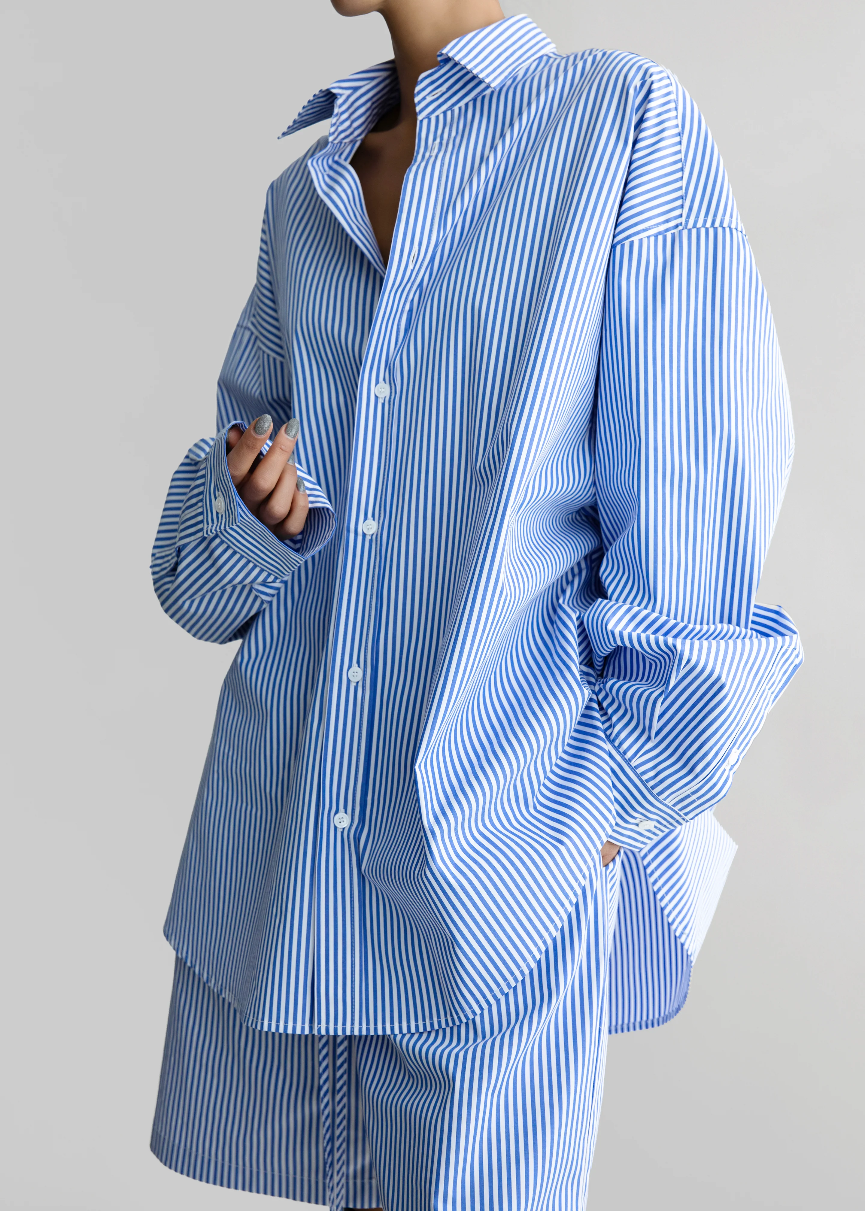 Rimini Oversized Poplin Shirt - Blue/White Stripe - Image 9