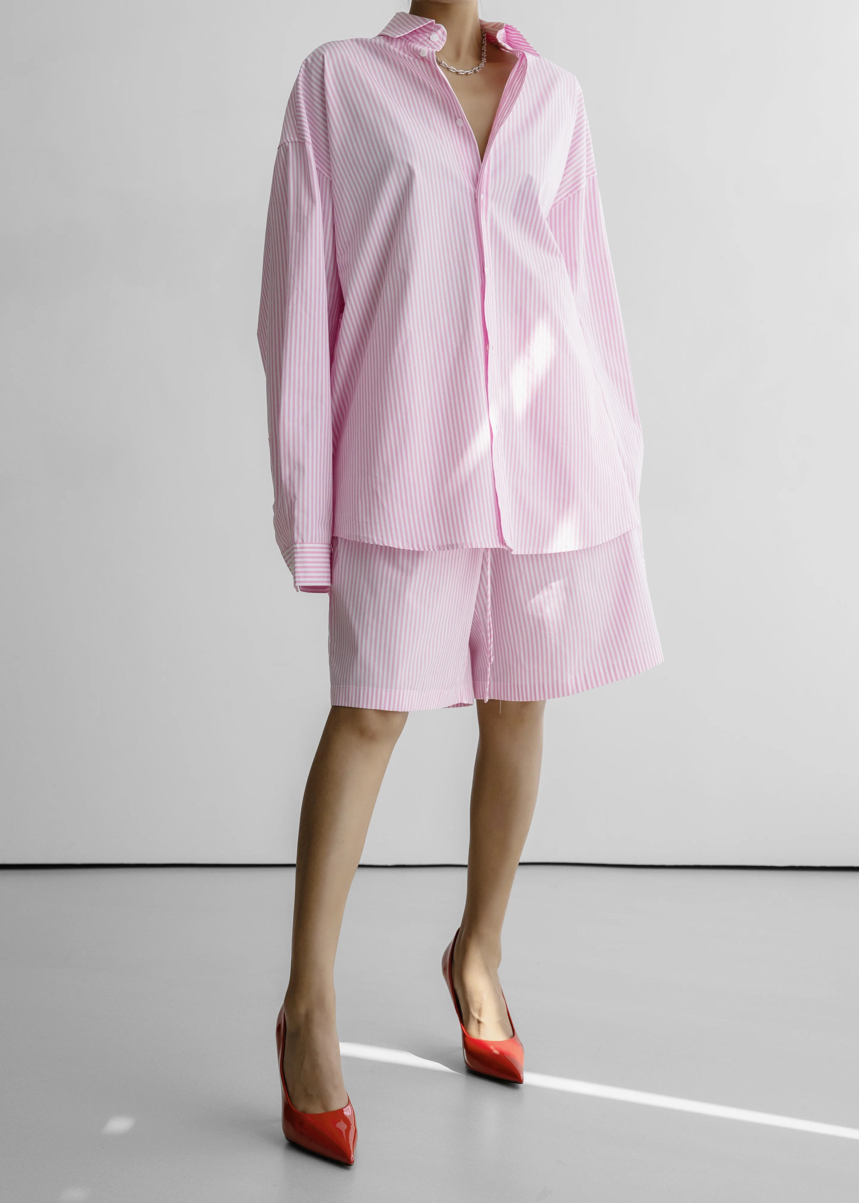 Rimini Oversized Poplin Shirt - Pink/White Stripe - Image 10