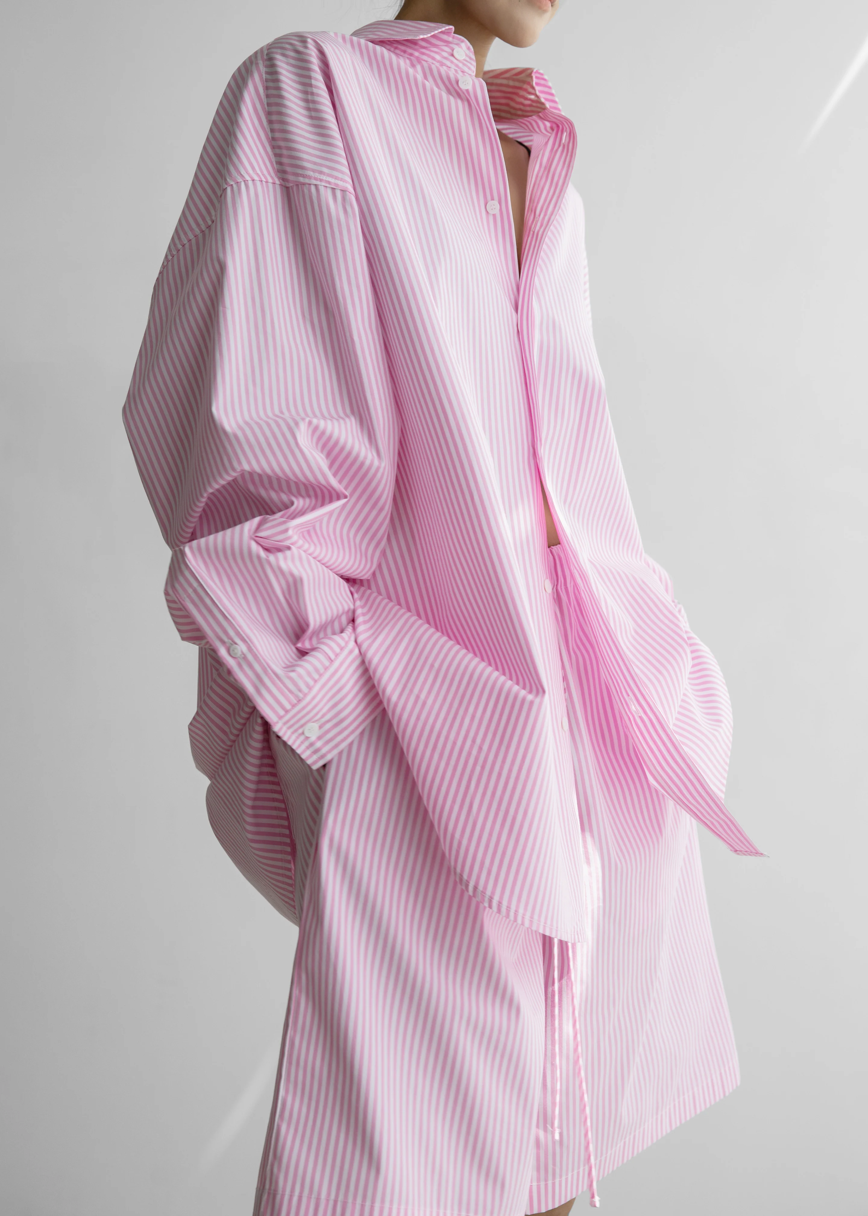 Rimini Oversized Poplin Shirt - Pink/White Stripe - Image 2