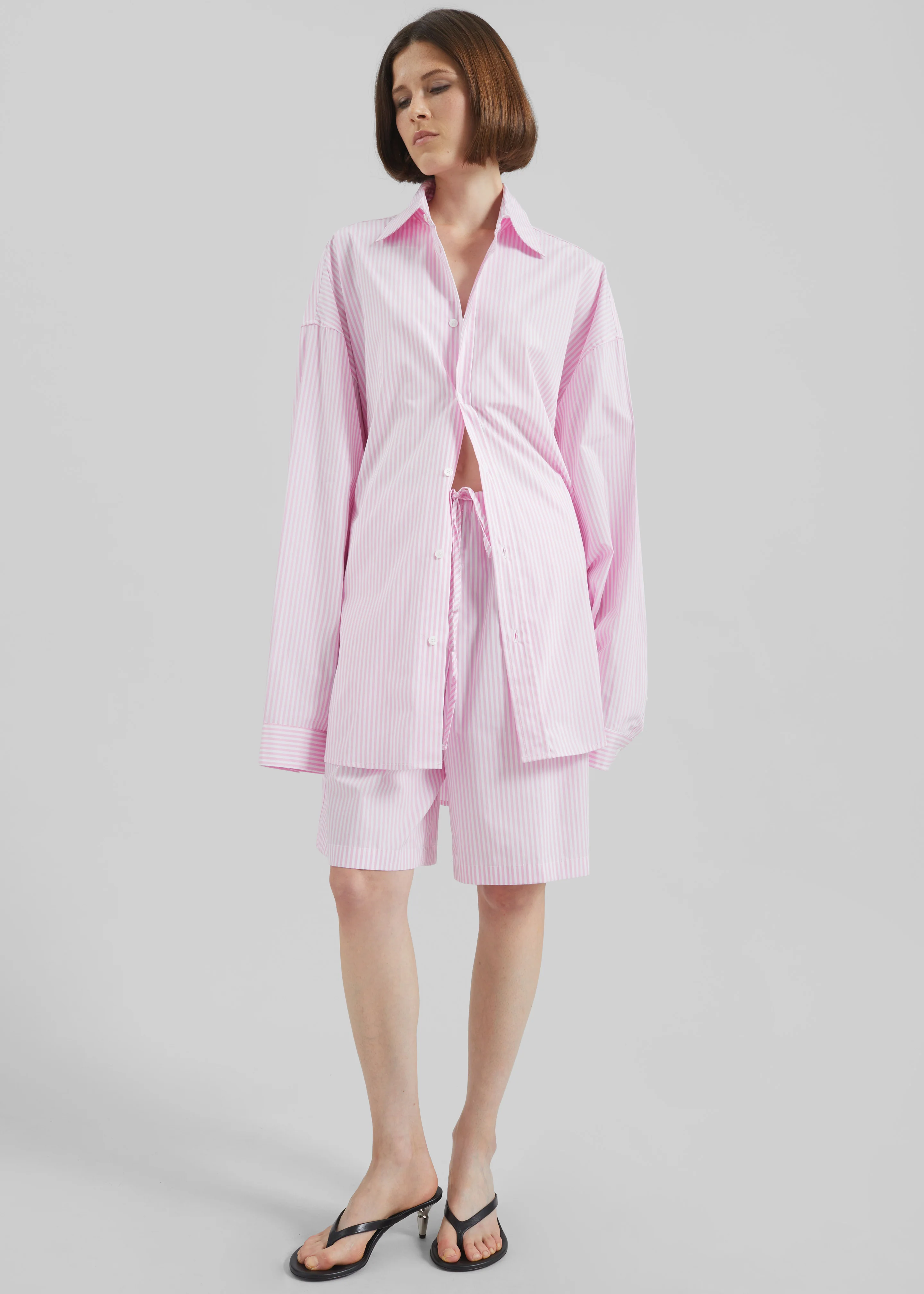 Rimini Oversized Poplin Shirt - Pink/White Stripe - Image 6