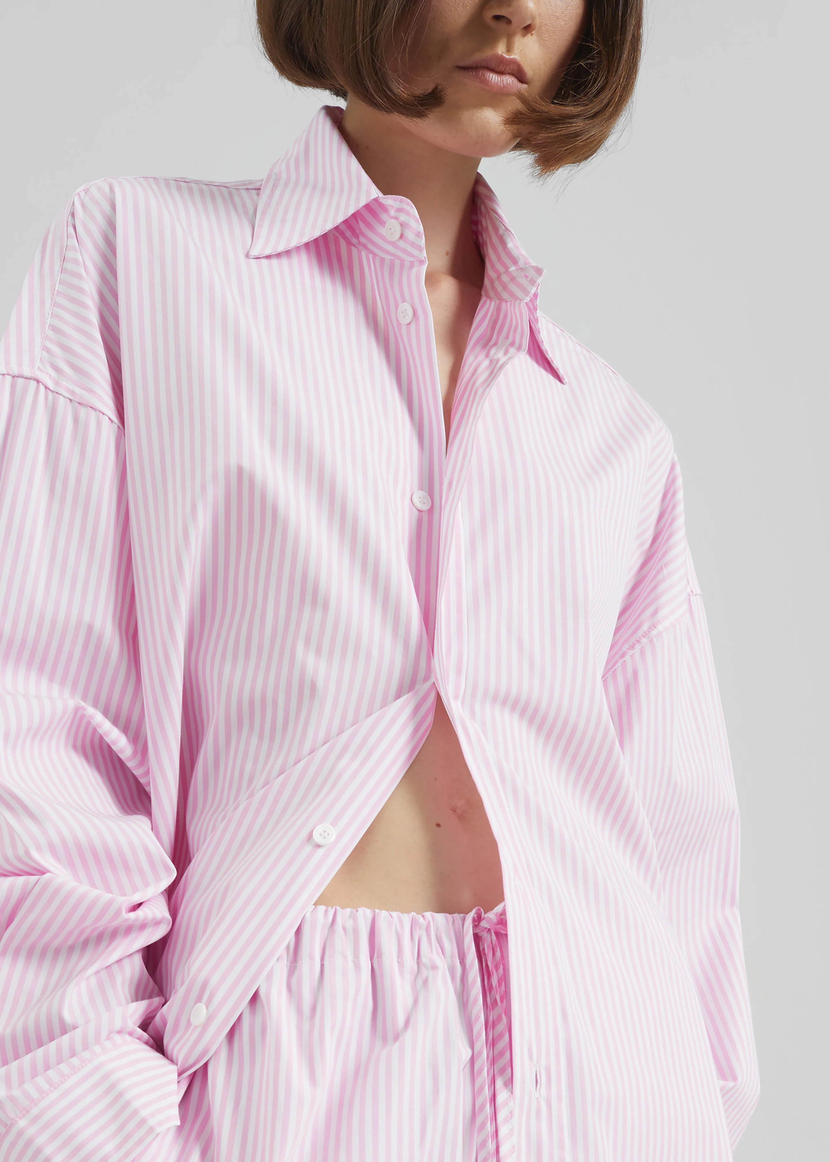 Rimini Oversized Poplin Shirt - Pink/White Stripe - Image 7