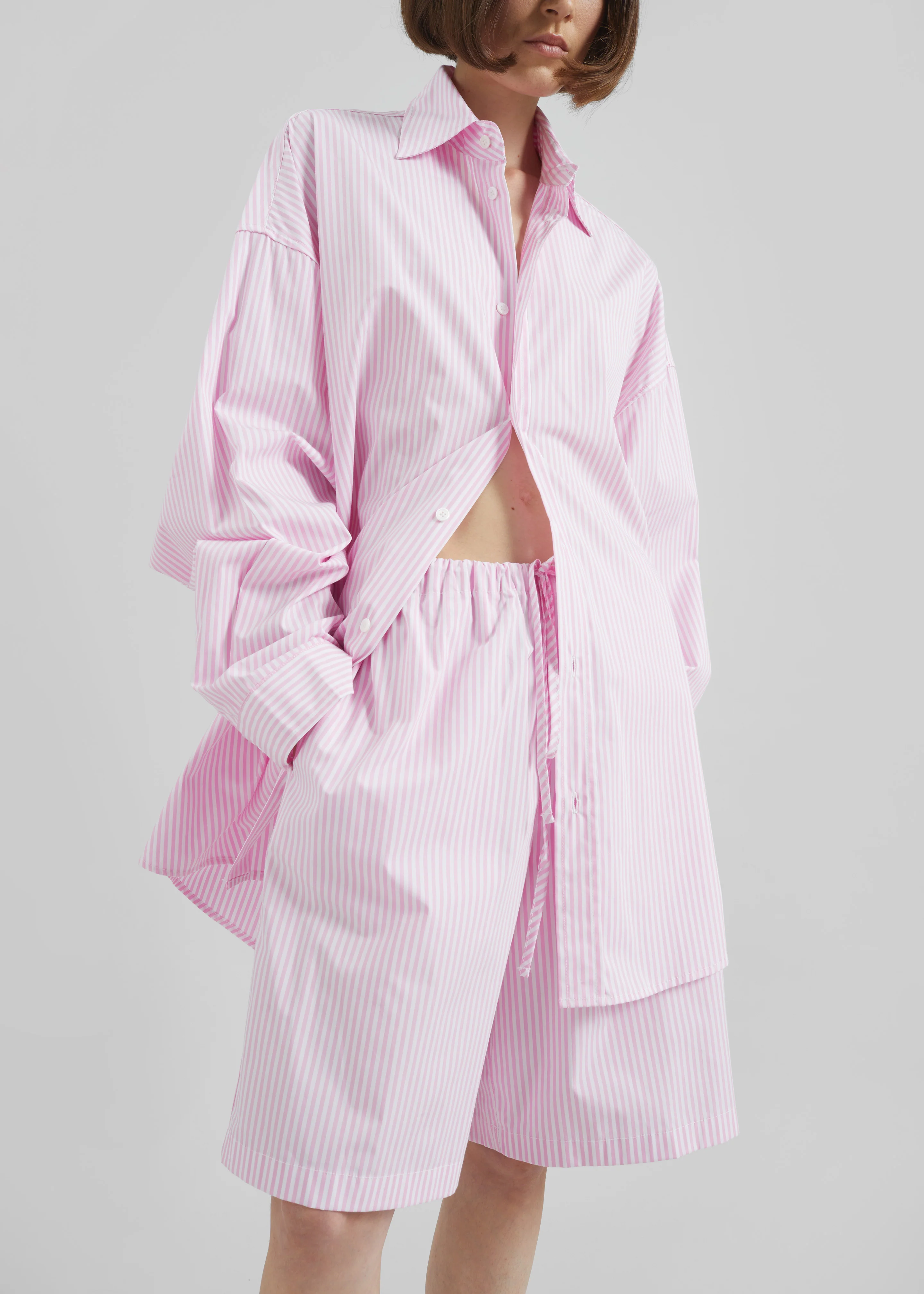 Rimini Oversized Poplin Shirt - Pink/White Stripe - Image 8