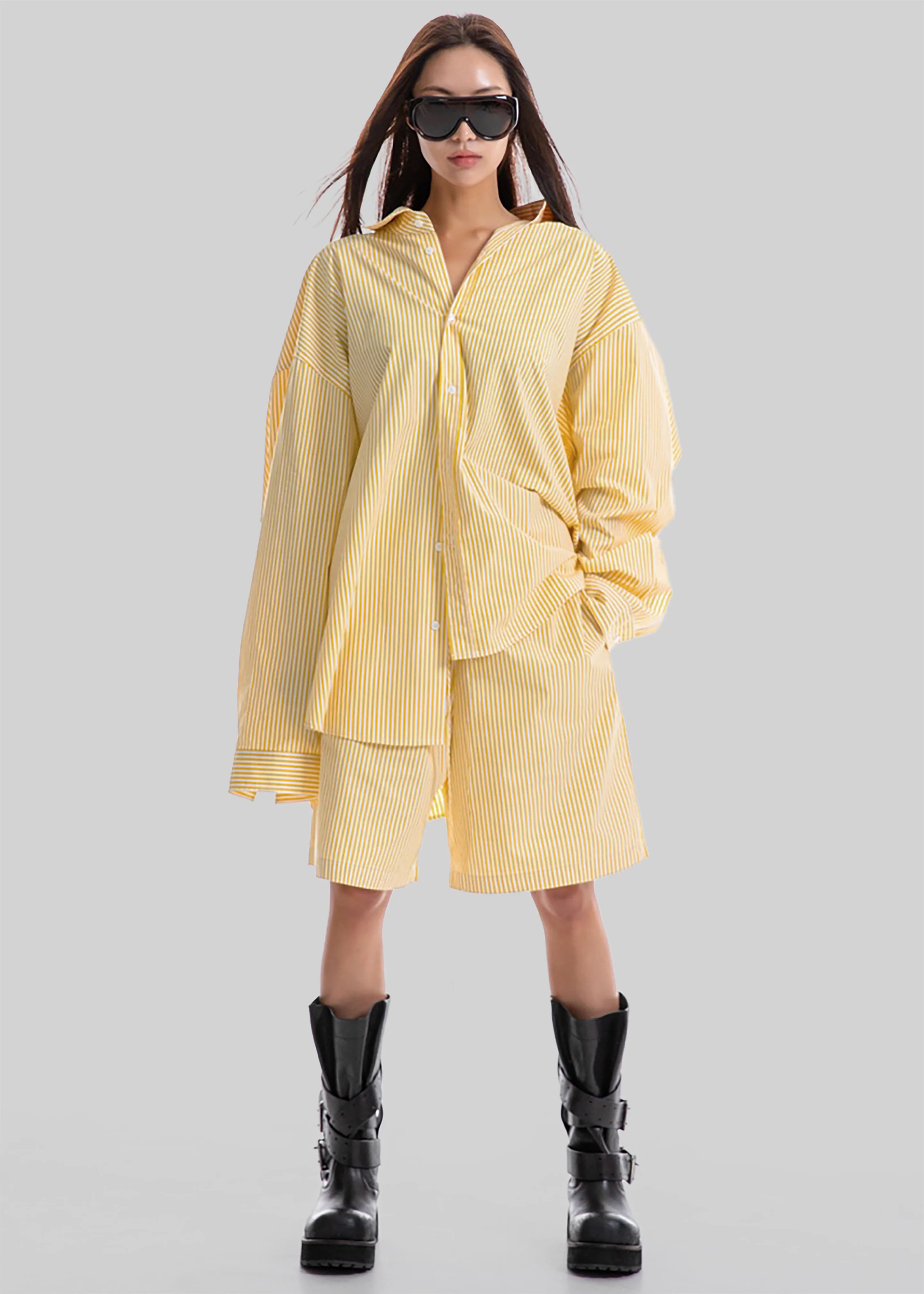 Rimini Oversized Poplin Shirt - Yellow/White Stripe - Image 11