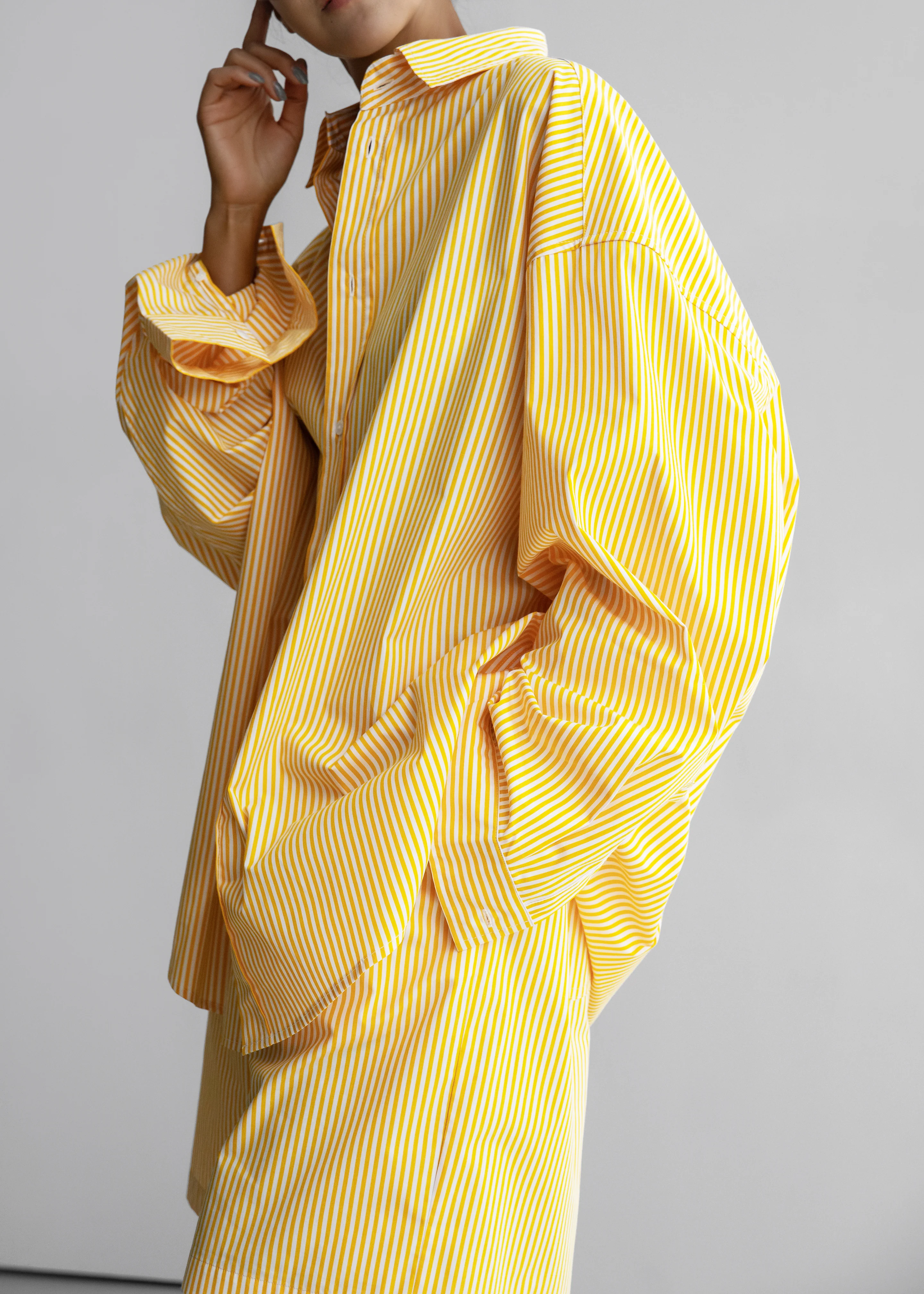 Rimini Oversized Poplin Shirt - Yellow/White Stripe - Image 13