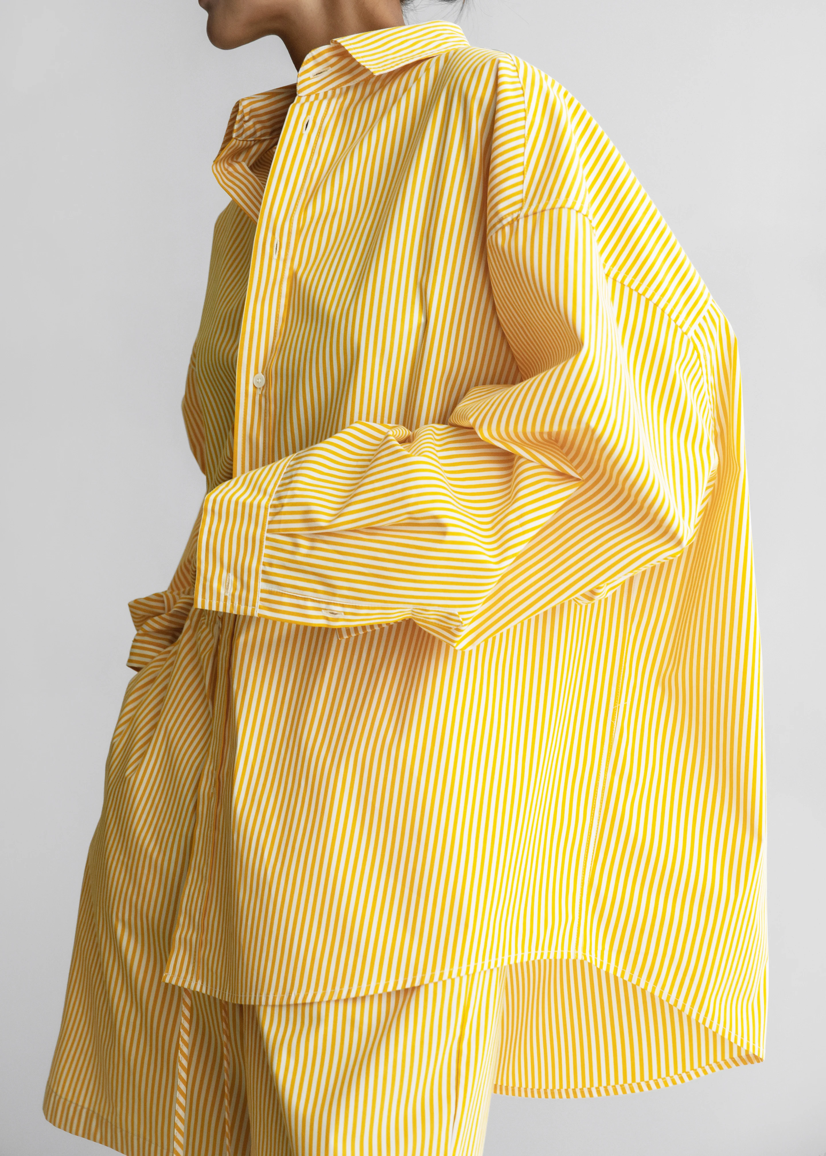 Rimini Oversized Poplin Shirt - Yellow/White Stripe - Image 3