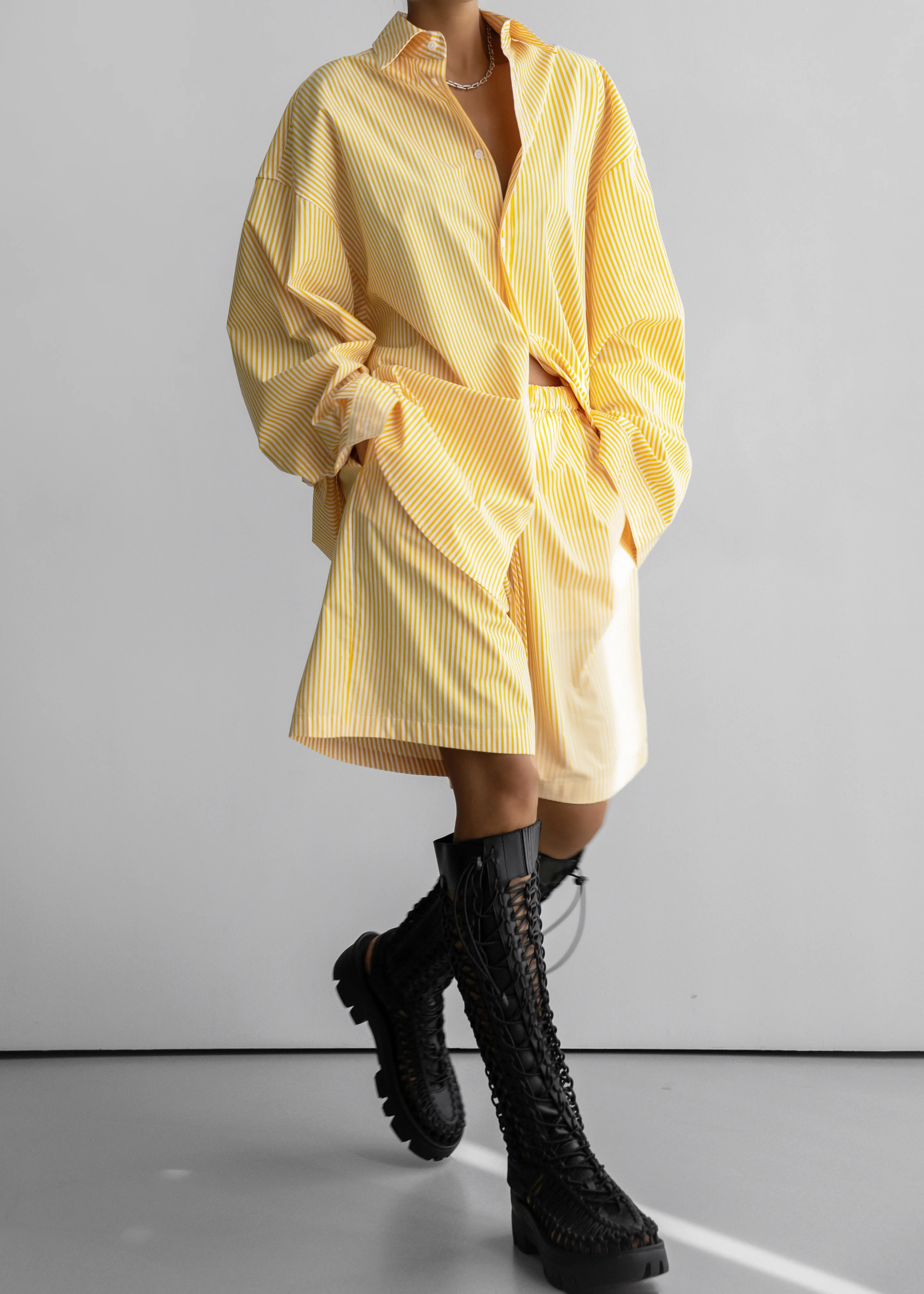Rimini Oversized Poplin Shirt - Yellow/White Stripe - Image 4