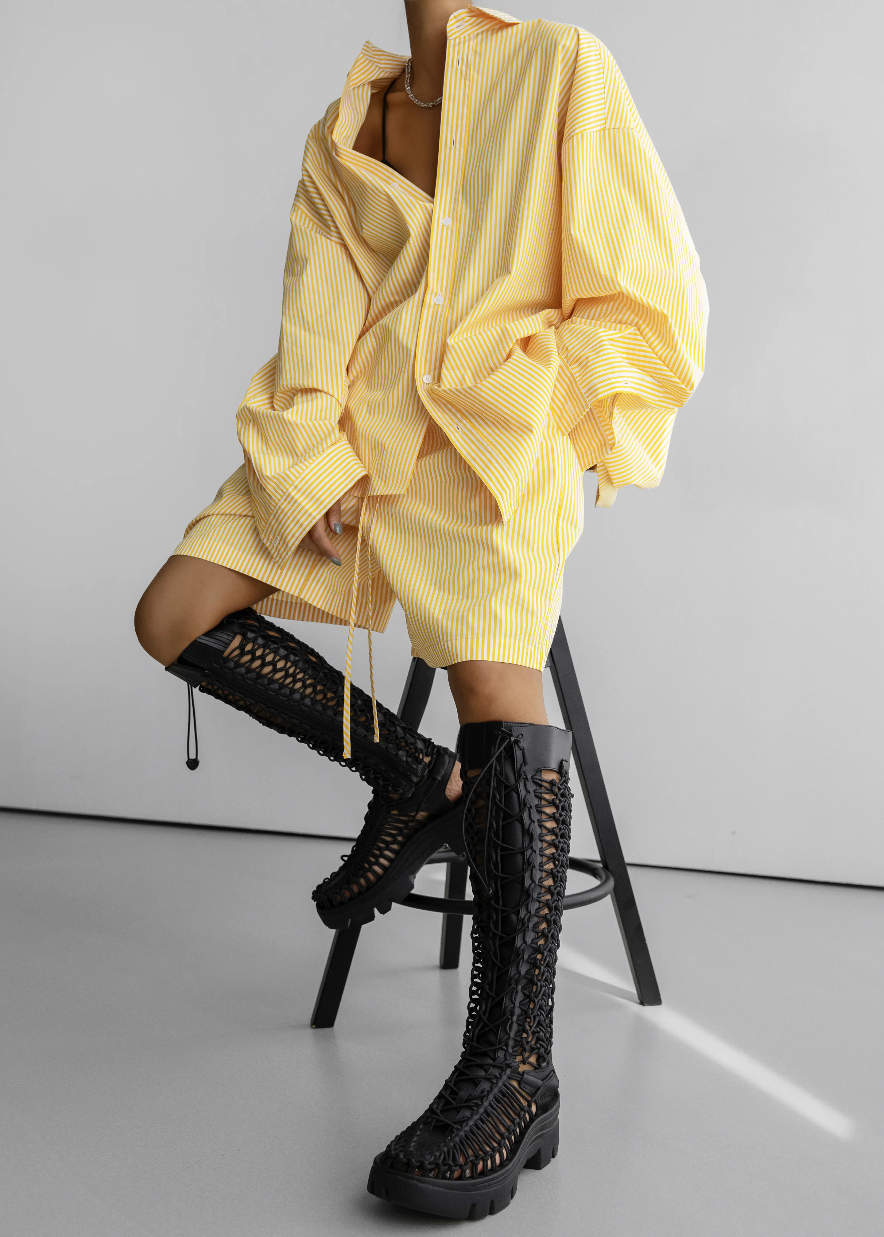 Rimini Oversized Poplin Shirt - Yellow/White Stripe - Image 7