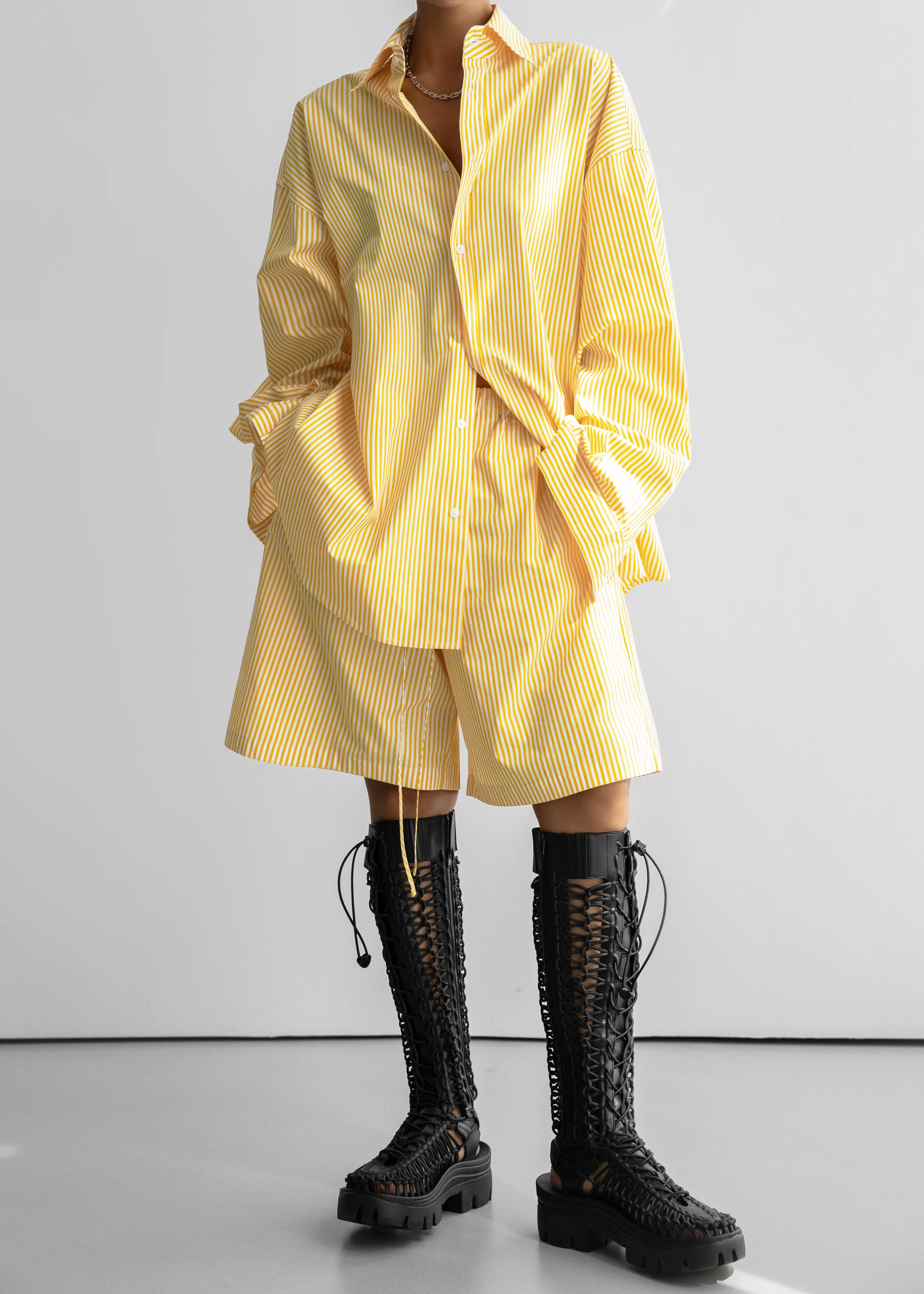 Rimini Oversized Poplin Shirt - Yellow/White Stripe - Image 9